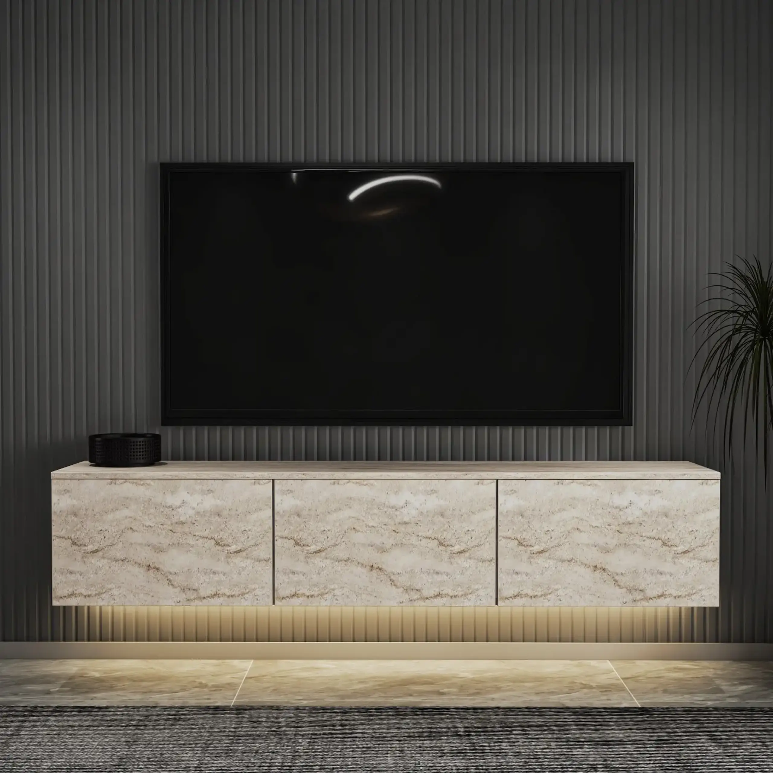 Suport TV, Neon Illuminated, Travertin, 160 x 35 x 32 cm