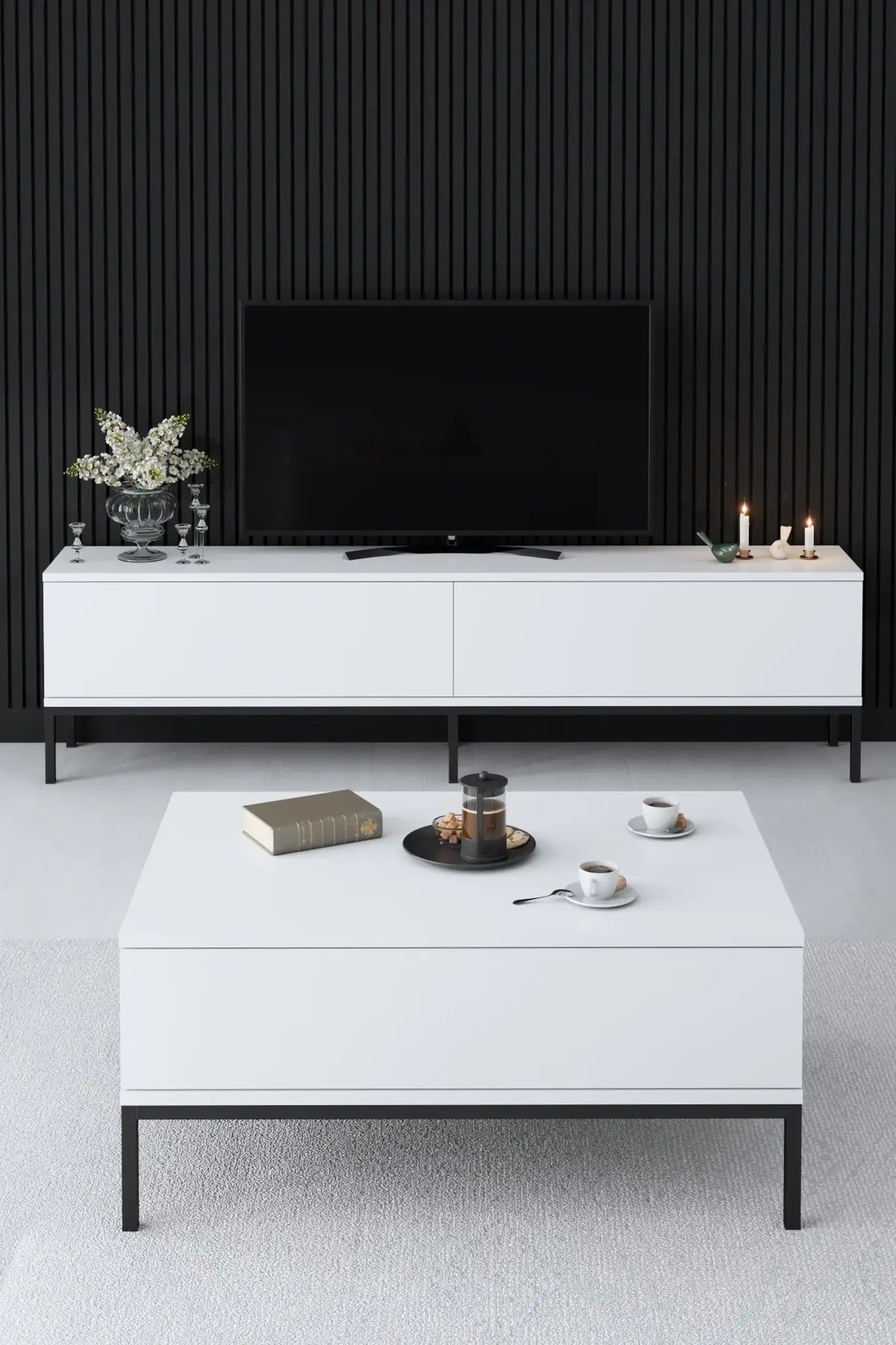 Suport TV, Lord, NegruAlb, 180 x 47 x 30 cm
