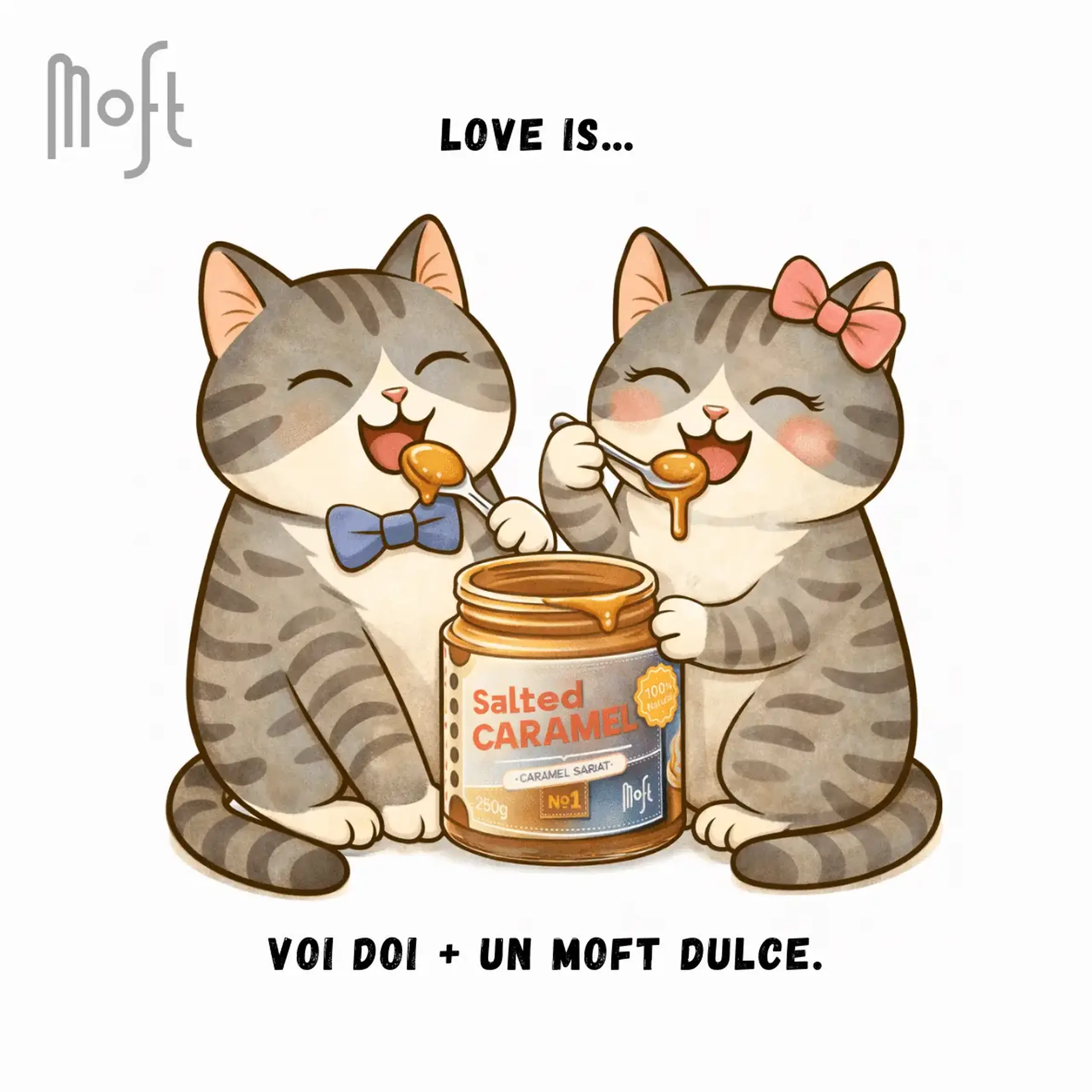 Felicitare „Love is… Voi doi + un Moft dulce”