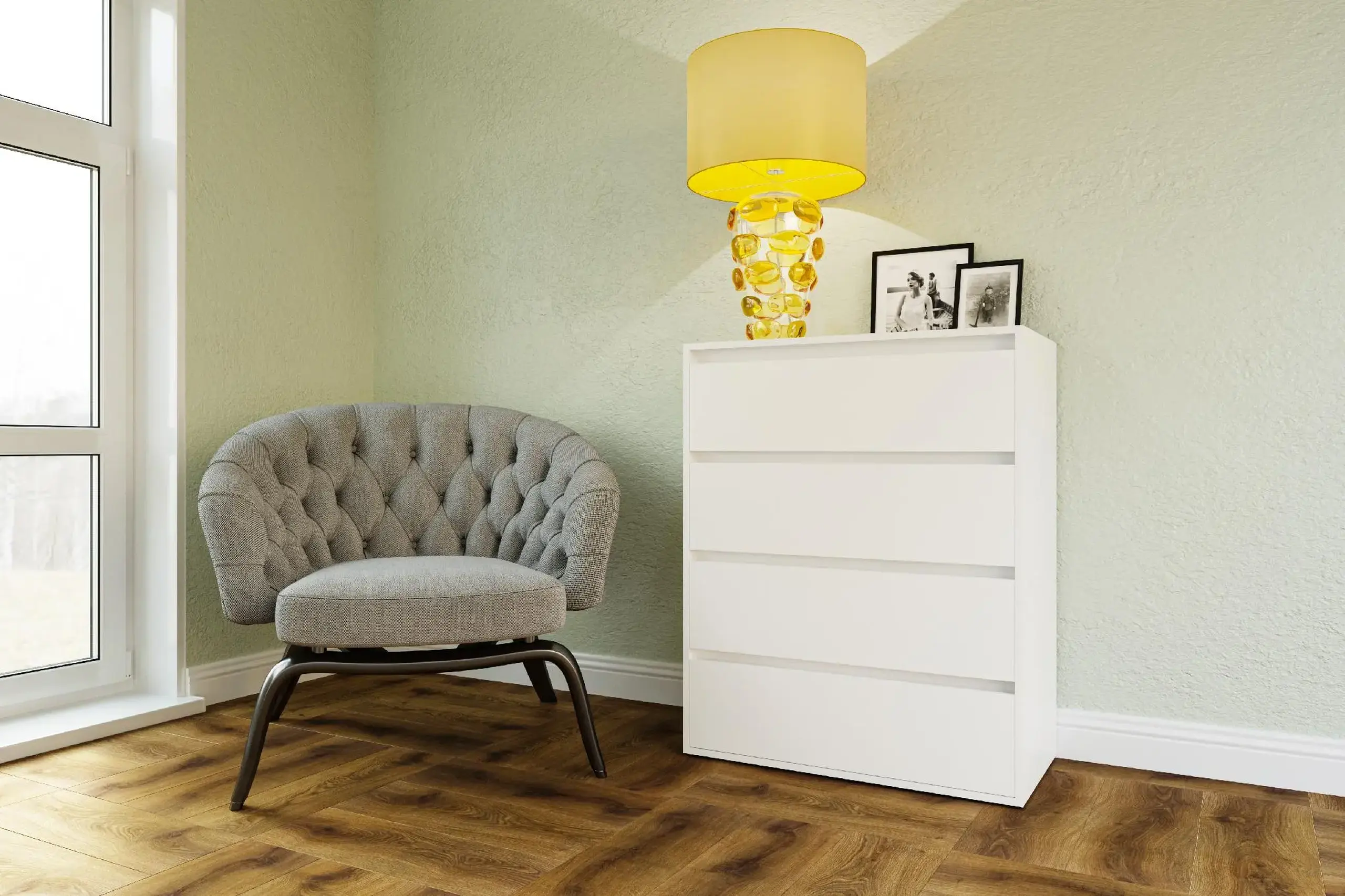Comoda 4home Ideea K, 80x100x42 cm, 4 sertare, Nimfea Alba/Nimfea Alba