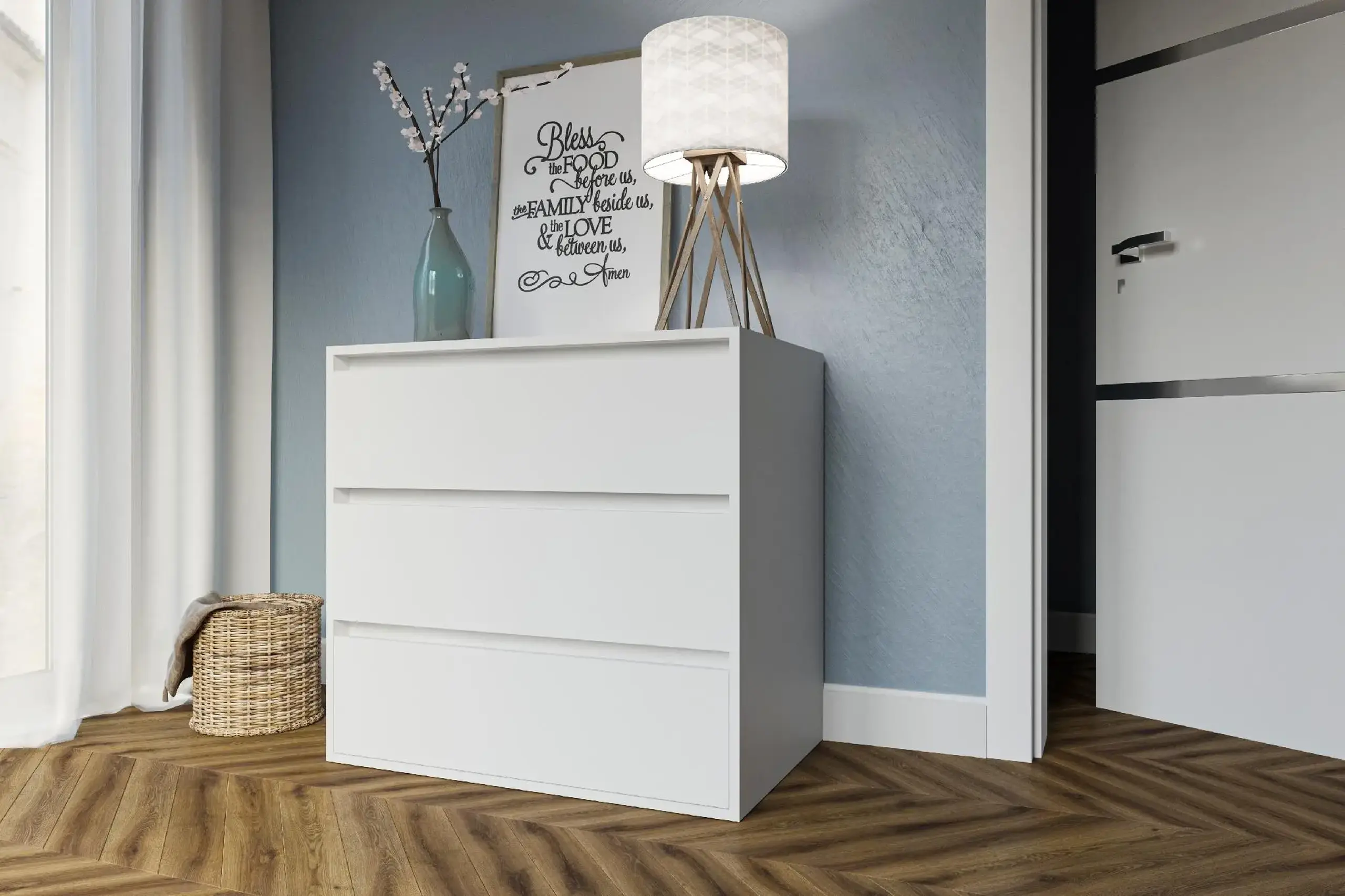Comoda 4home Ideea K, 76x80x42 cm, 3 sertare, Nimfea Alba/Nimfea Alba