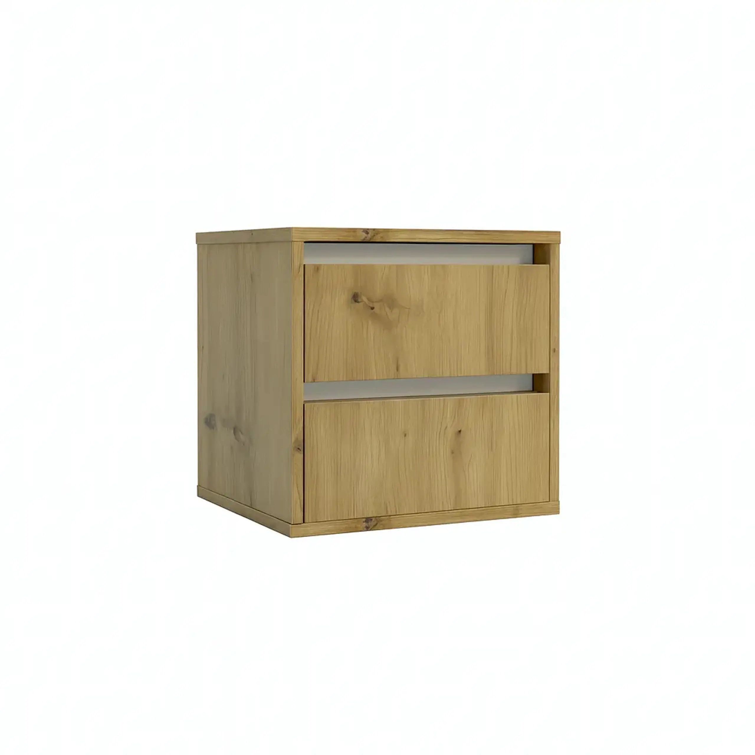 Noptiera 4home Ideea, 40x40x35 cm, 2 sertare, Stejar Artizanal/Nimfea Alba
