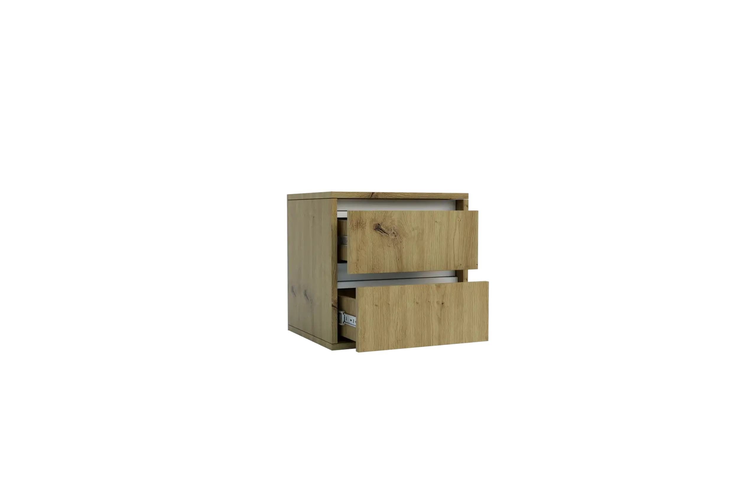 Noptiera 4home Ideea, 40x40x35 cm, 2 sertare, Stejar Artizanal/Nimfea Alba