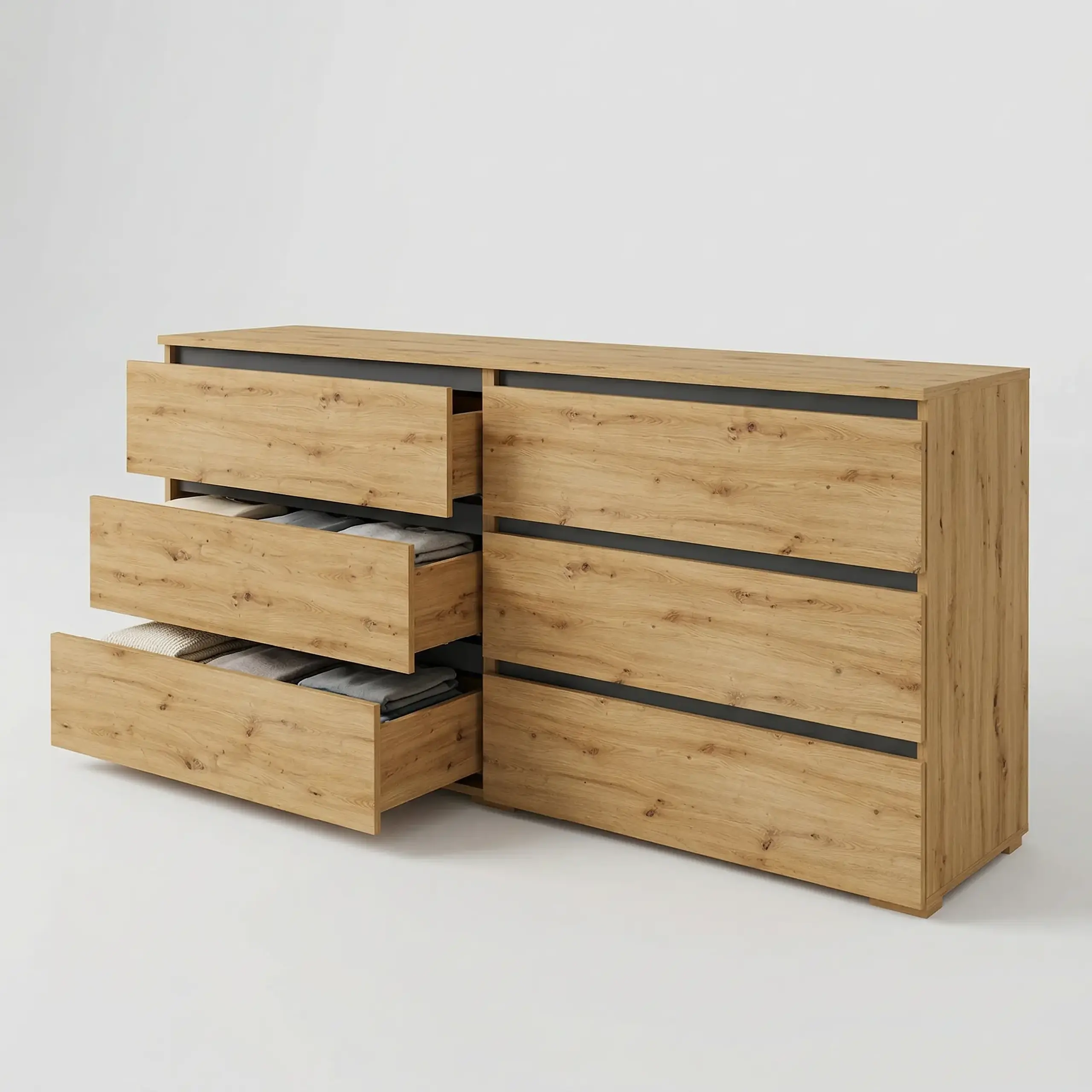 Comoda 4home Ideea K, 76x180x42 cm, 6 sertare, Stejar Artizanal/Gri Grafit
