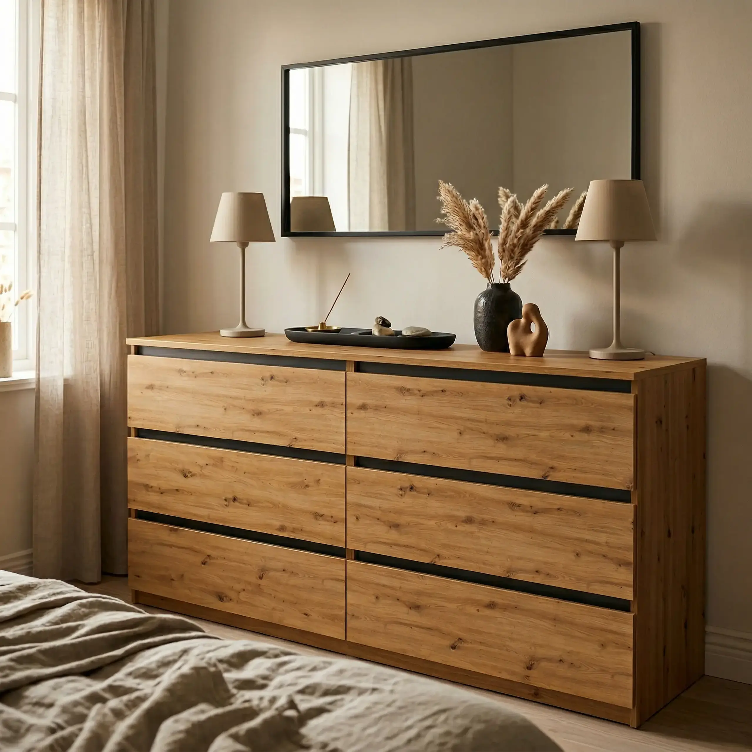 Comoda 4home Ideea K, 76x180x42 cm, 6 sertare, Stejar Artizanal/Gri Grafit