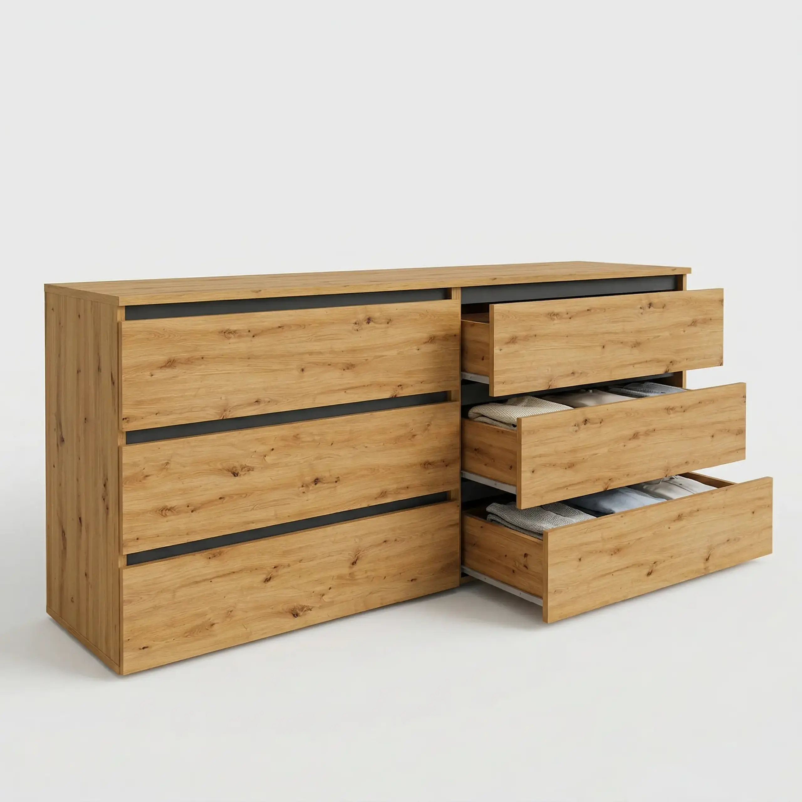 Comoda 4home Ideea K, 76x180x42 cm, 6 sertare, Stejar Artizanal/Gri Grafit