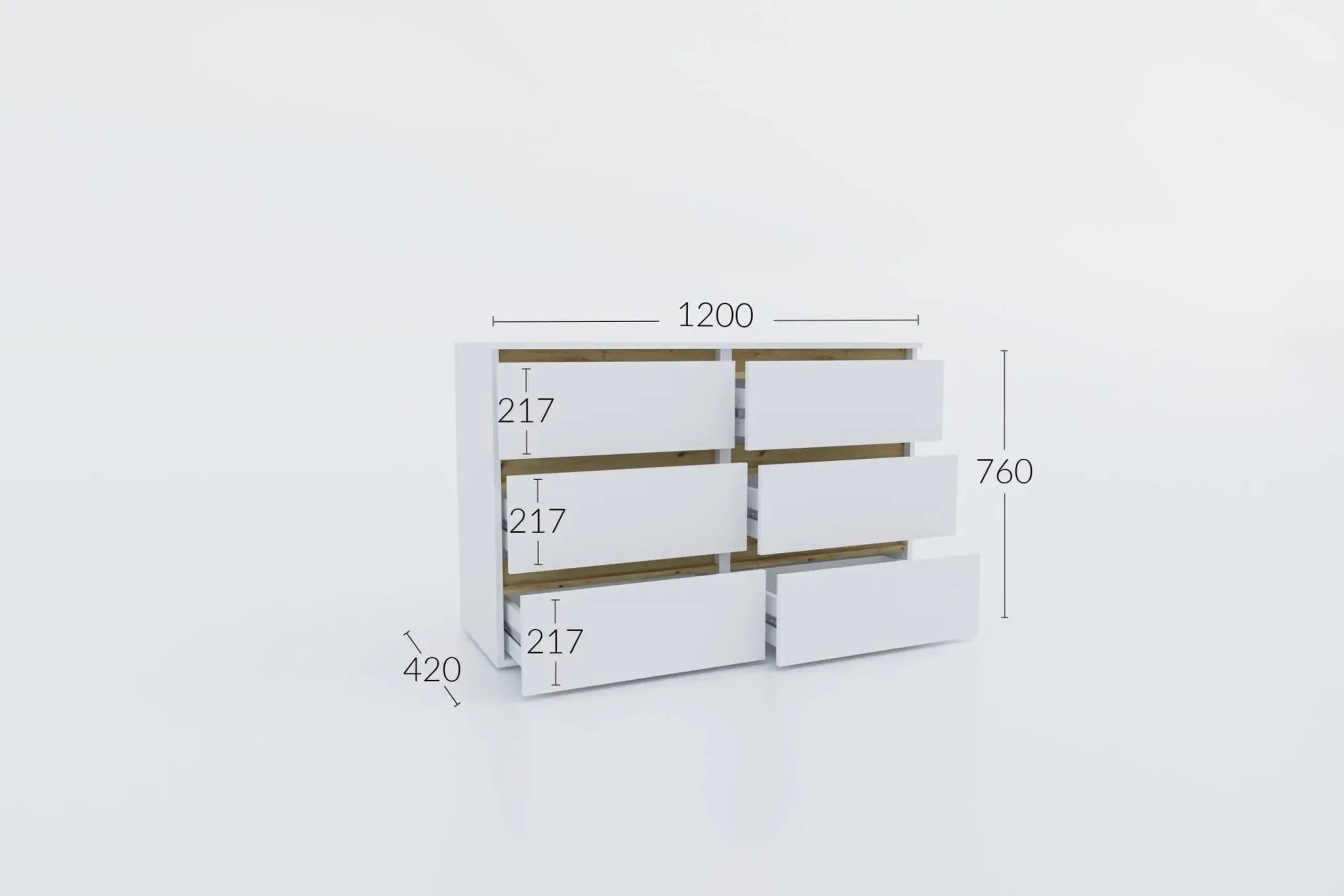 Comoda 4home Ideea K, 76x120x42 cm, 6 sertare, Nimfea Alba/Stejar Artizanal