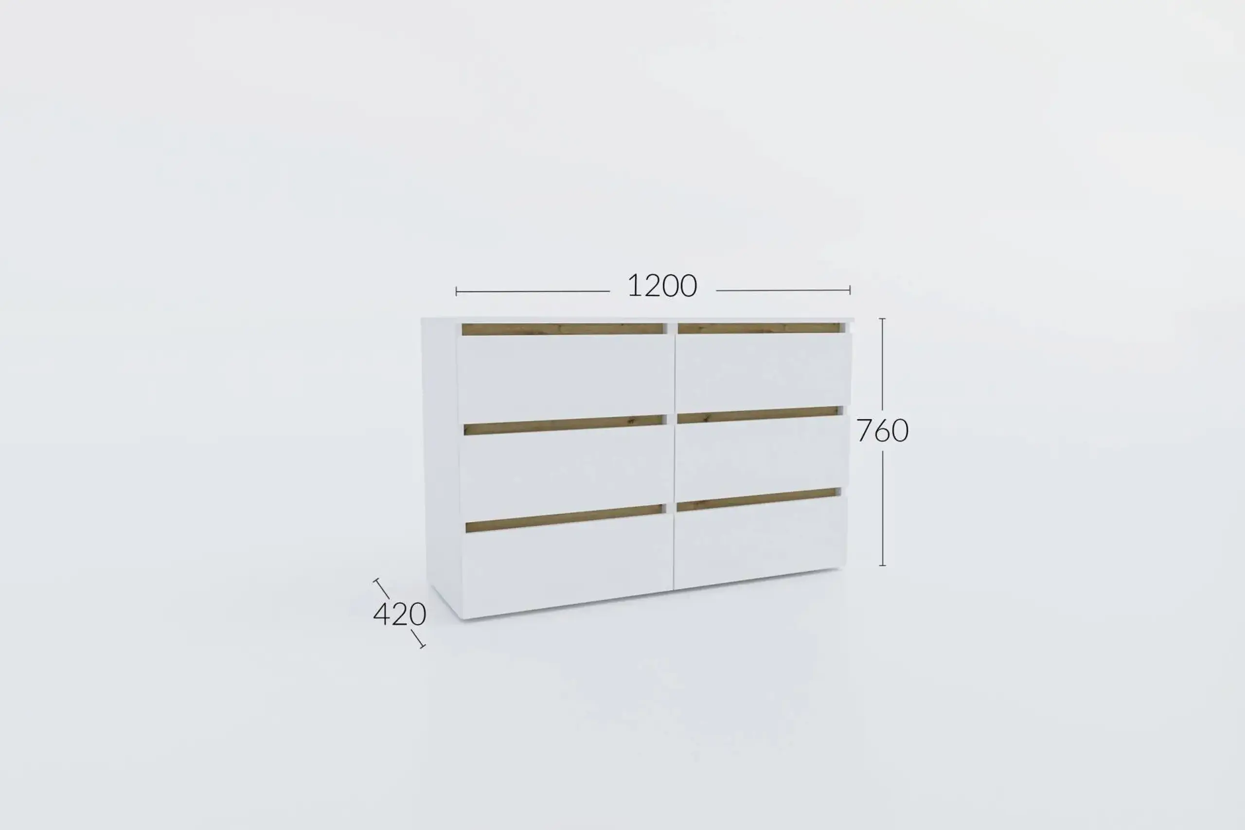 Comoda 4home Ideea K, 76x120x42 cm, 6 sertare, Nimfea Alba/Stejar Artizanal