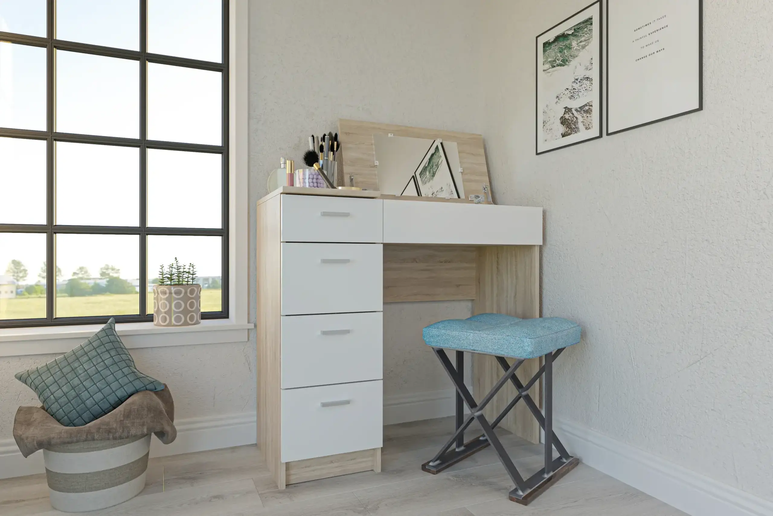 Masa de toaleta 4home Charm, 90x82x42 cm, Stejar Sonoma/Nimfea Alba