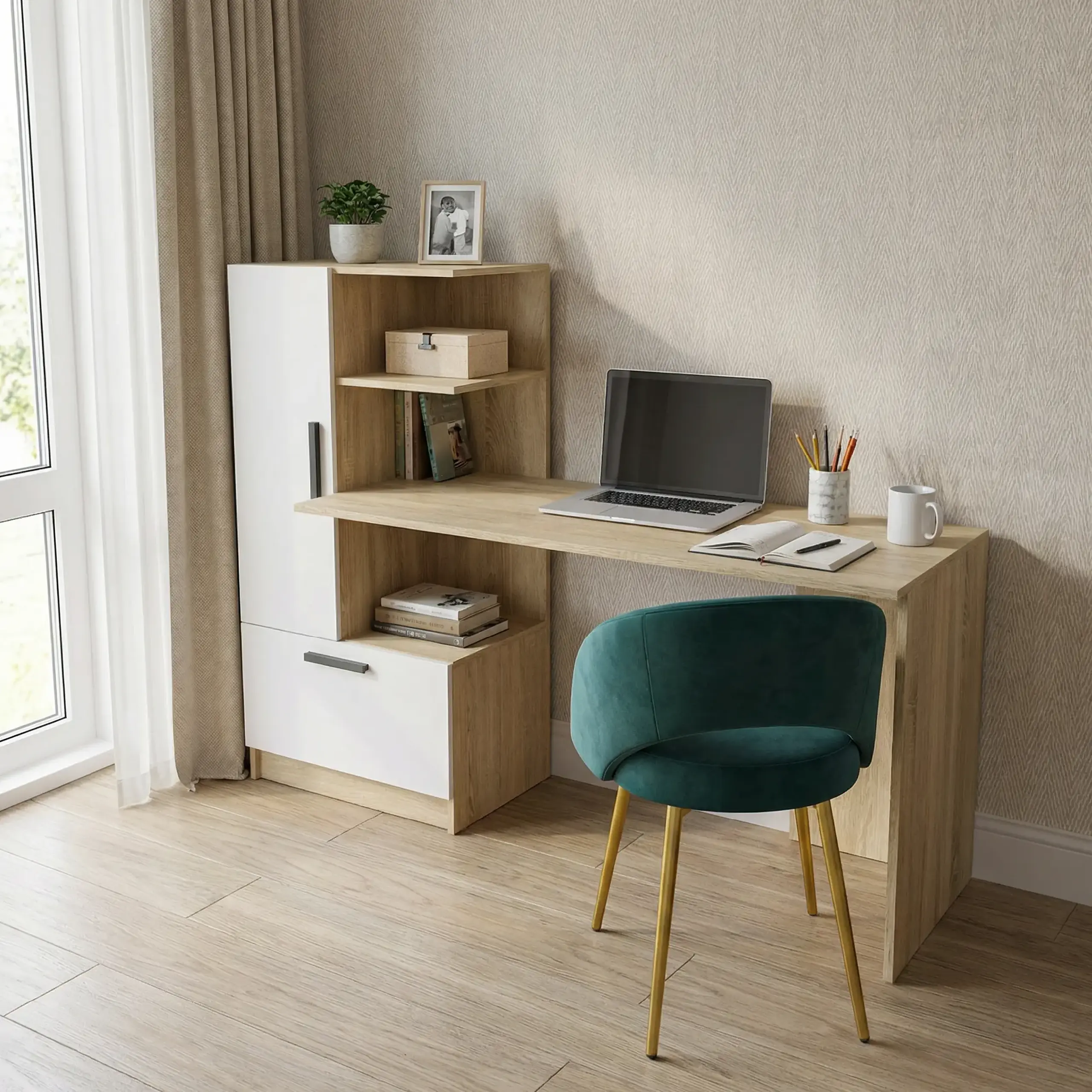 Masa 4home Standard (Masa stanga), 150x120x60 cm, Stejar Sonoma/Nimfea Alba