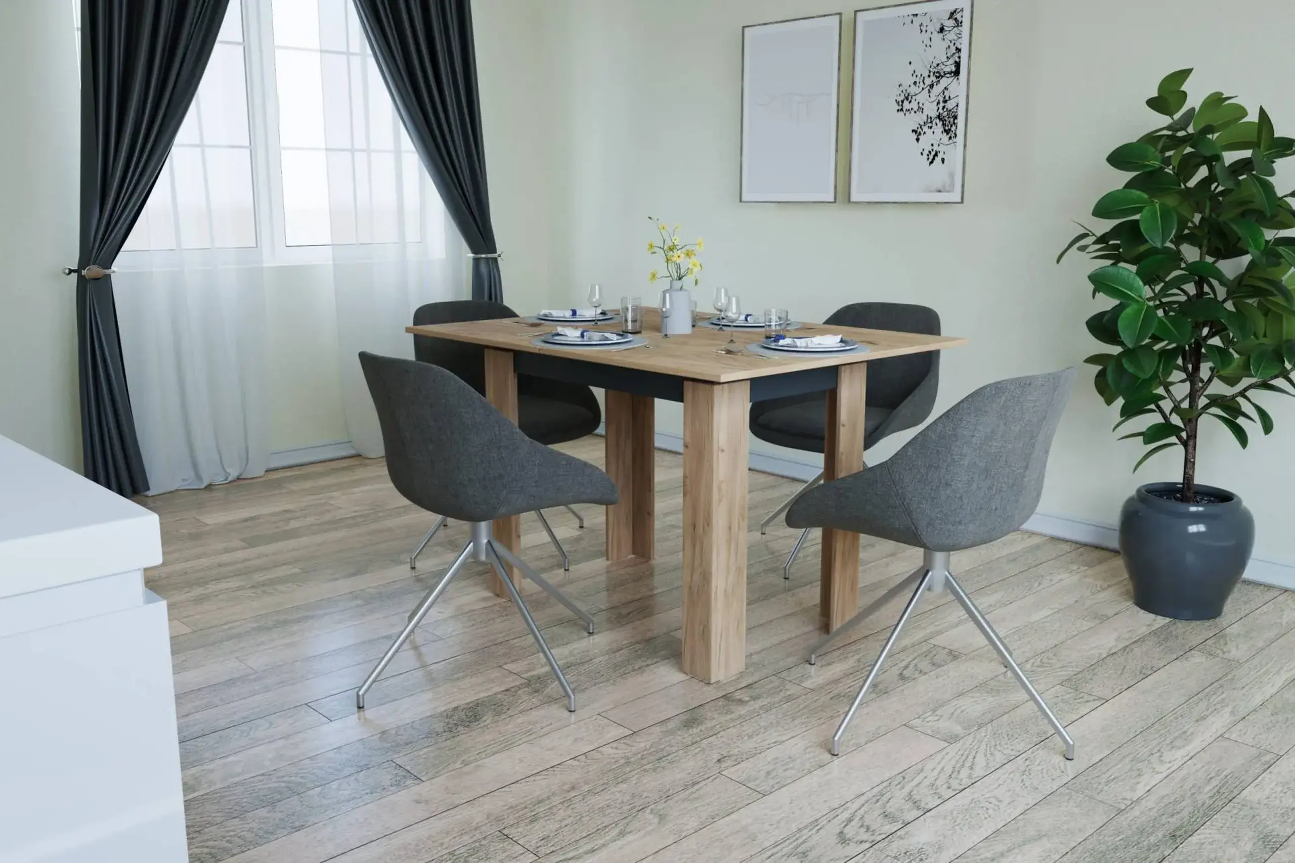 Masa 4home Family, extensibila, Stejar Kraft Auriu/Antracit