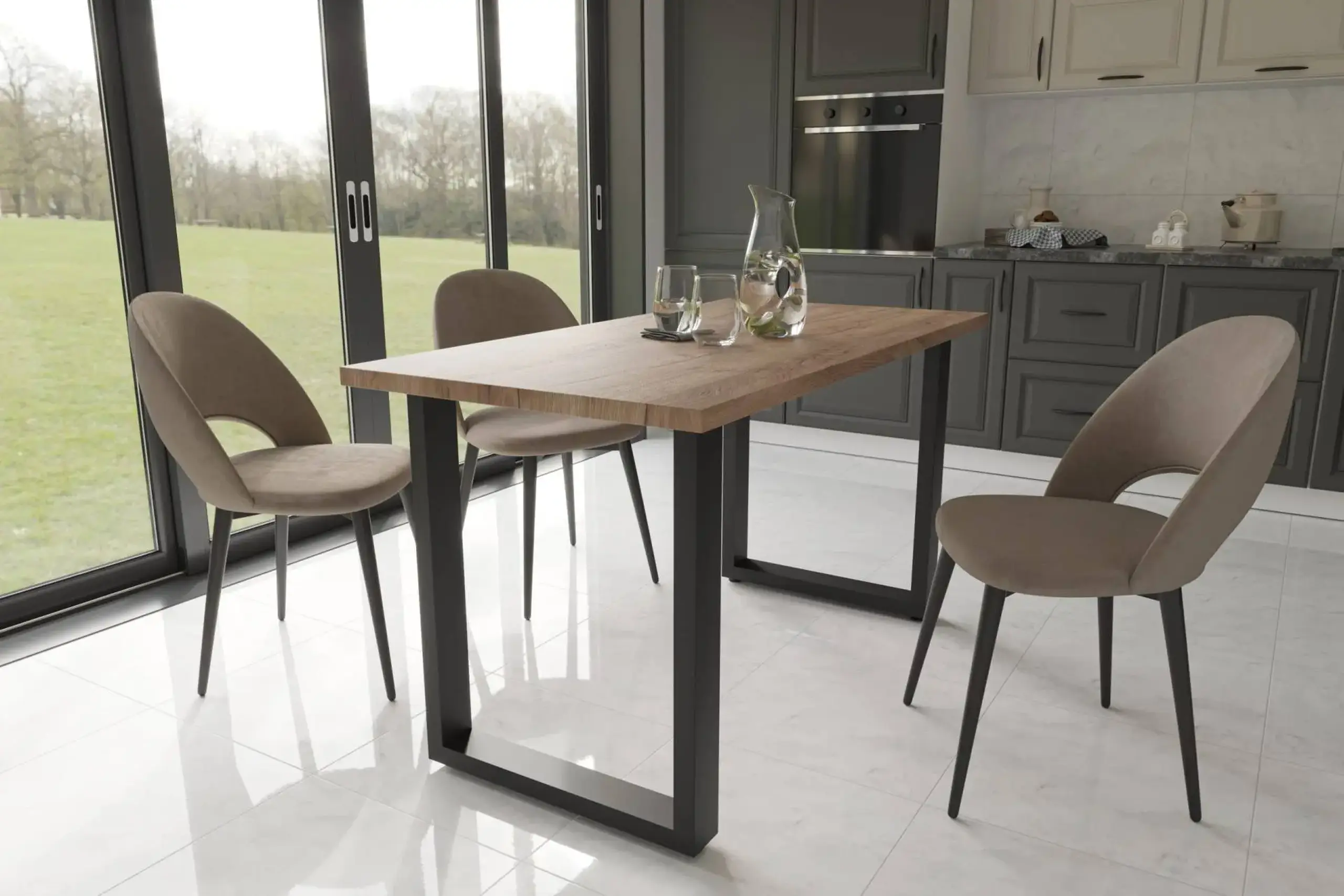 Masa de dining 4home Denver, picioare metalice, Stejar Kraft Tabaco, 120x60 cm