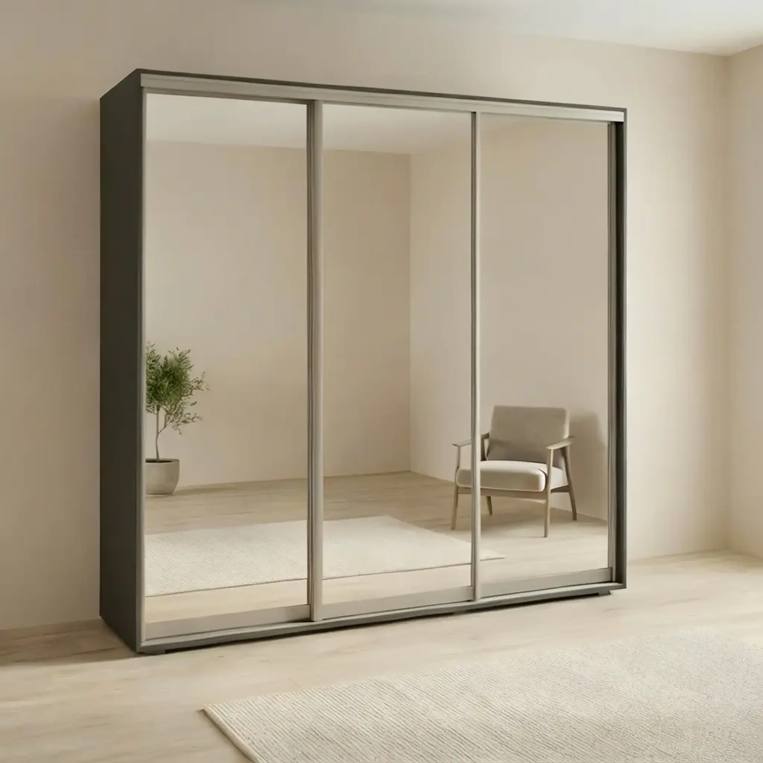 Dulap Cupe Fenix cu 3 usi, 3 Oglinda, Antracit, 250x60x240 cm