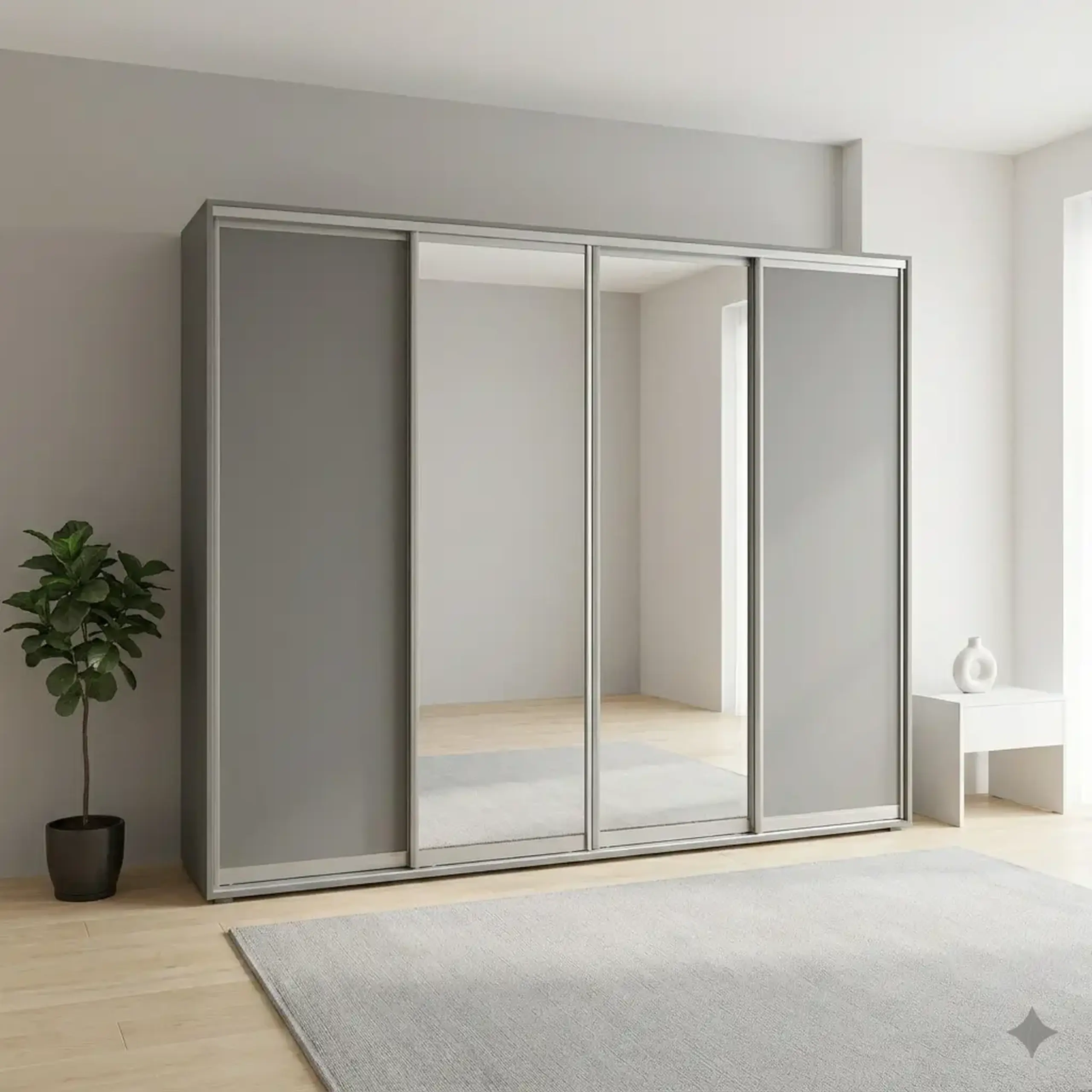 Dulap Cupe Fenix cu 4 usi, 2 PAL + 2 Oglinda, Antracit, 320x60x240 cm
