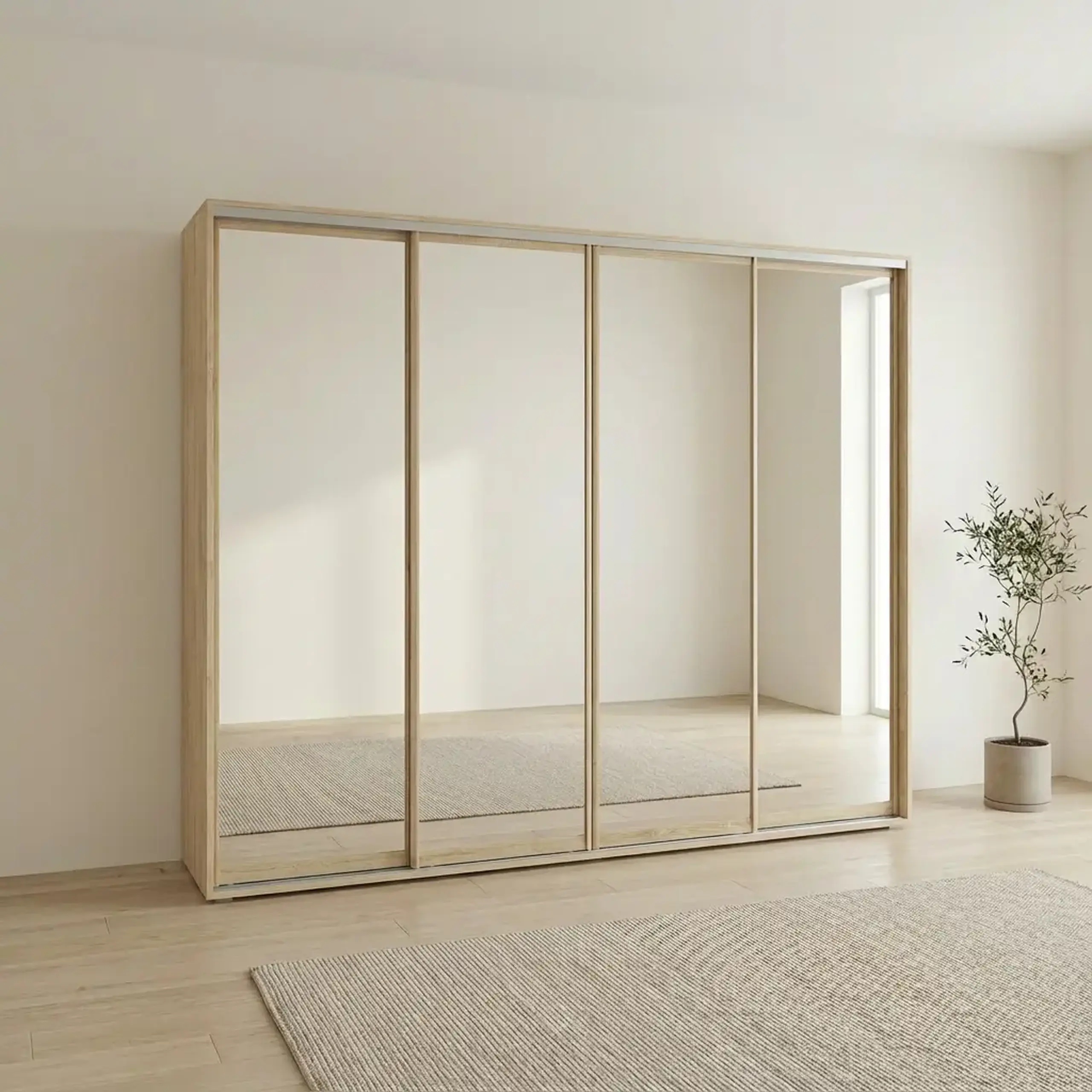 Dulap Cupe Fenix cu 4 usi, 4 Oglinda, Sonoma, 360x60x220 cm