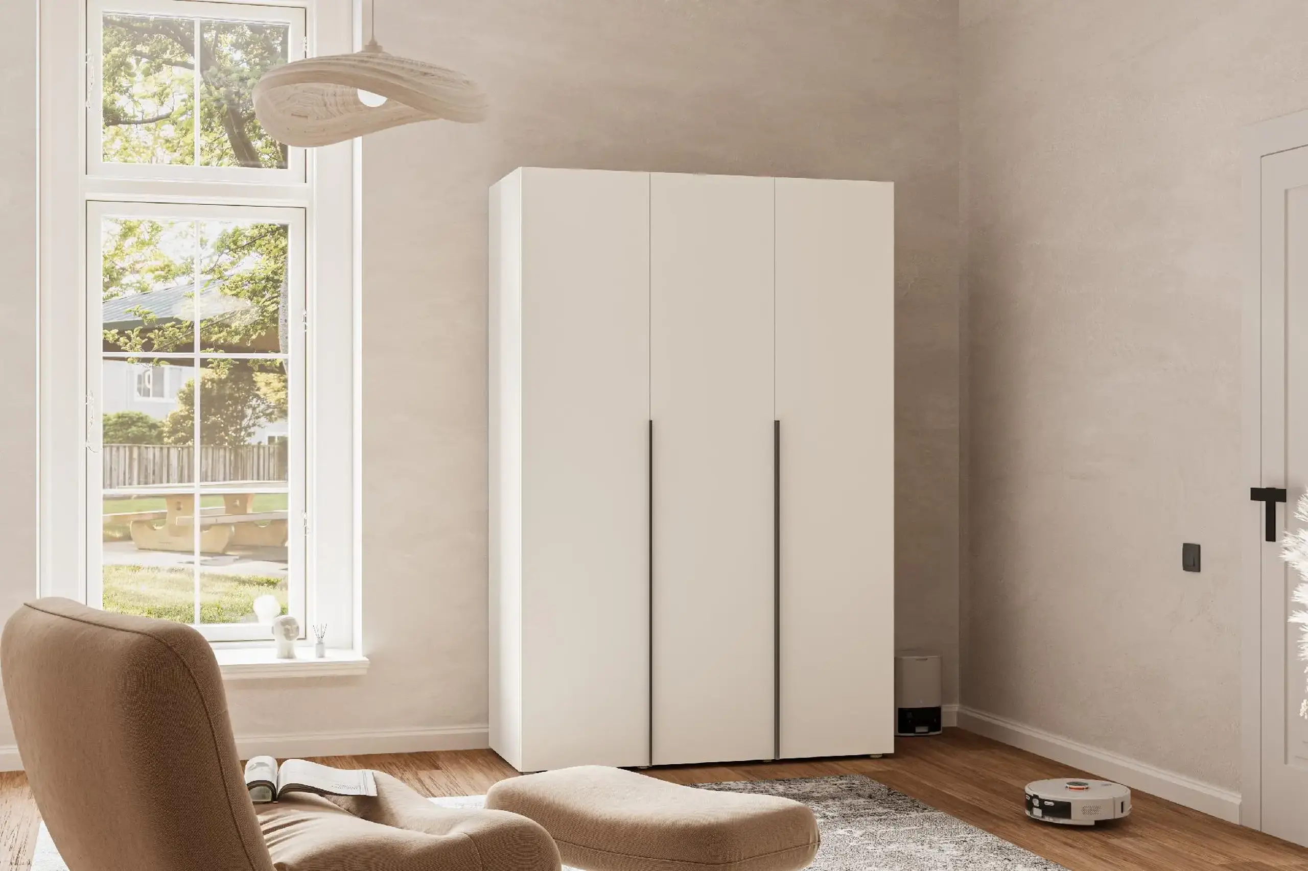 Dulap cu balamale Fenix Solo cu 3 usi, 132x55x200, Alb