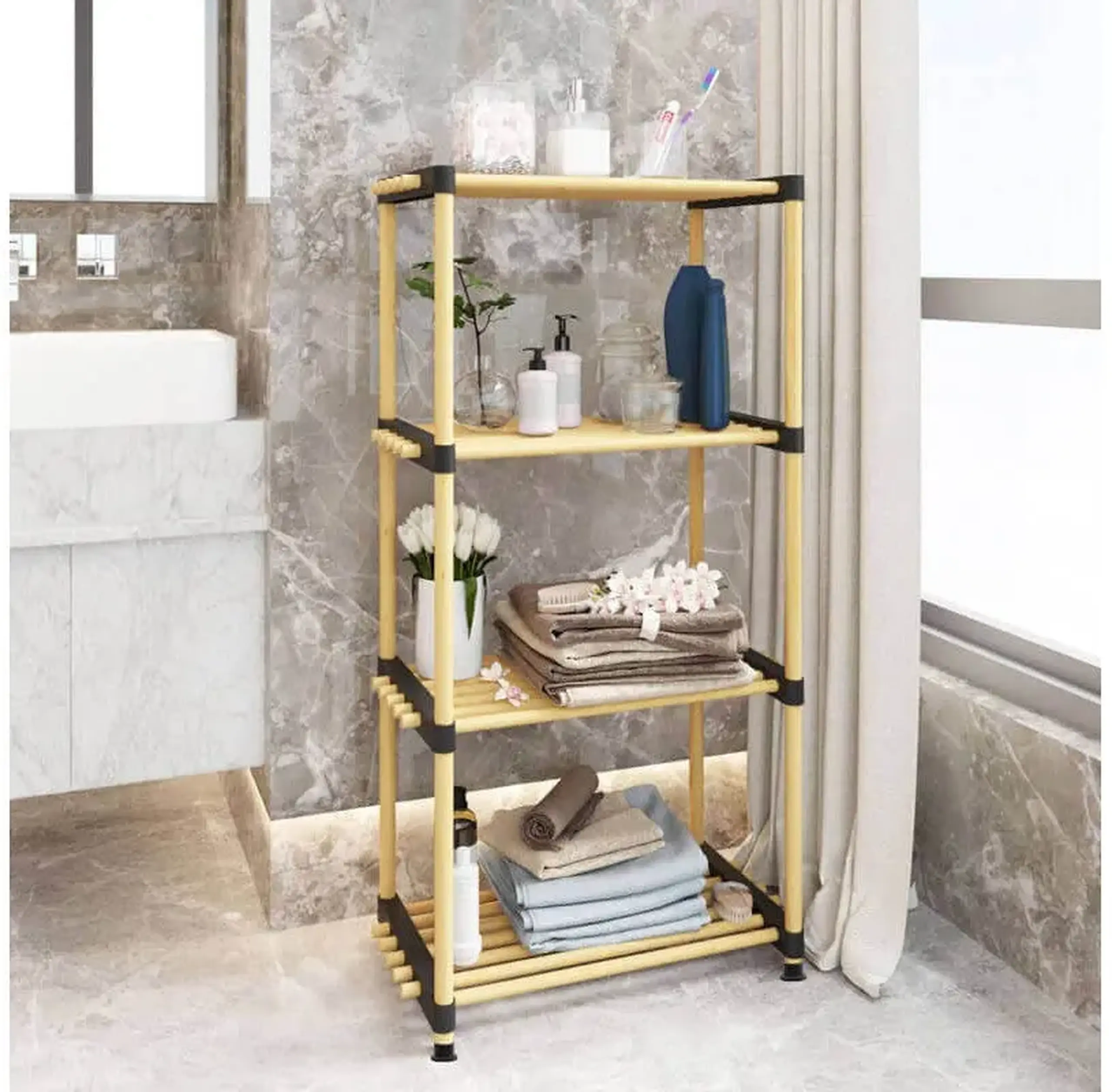 Raft din lemn cu 4 nivele Seowood 8150 – organizare practică pentru orice încăpere