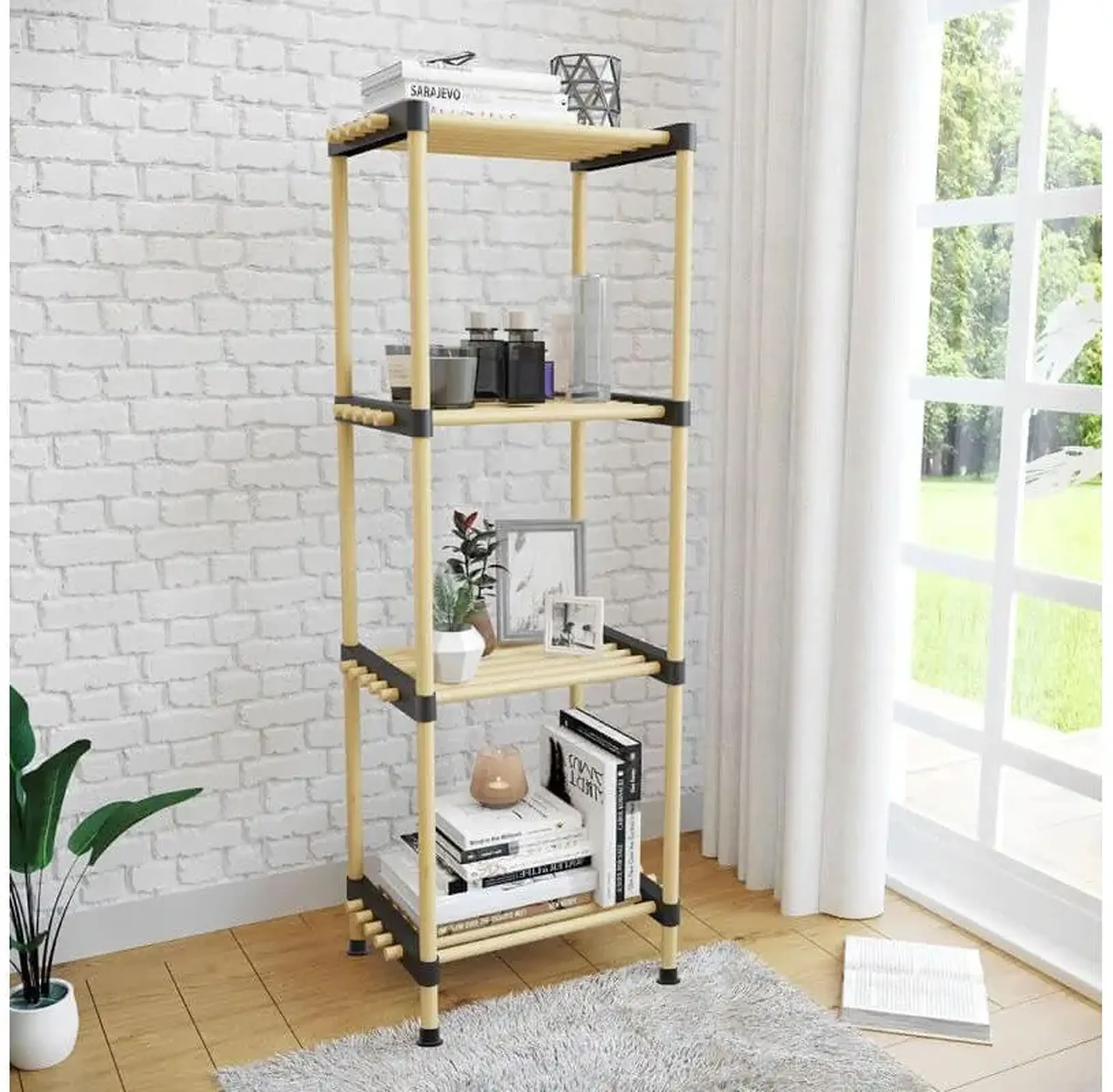 Polita Modulara Seowood 8168 din Lemn Natur – 4 Nivele