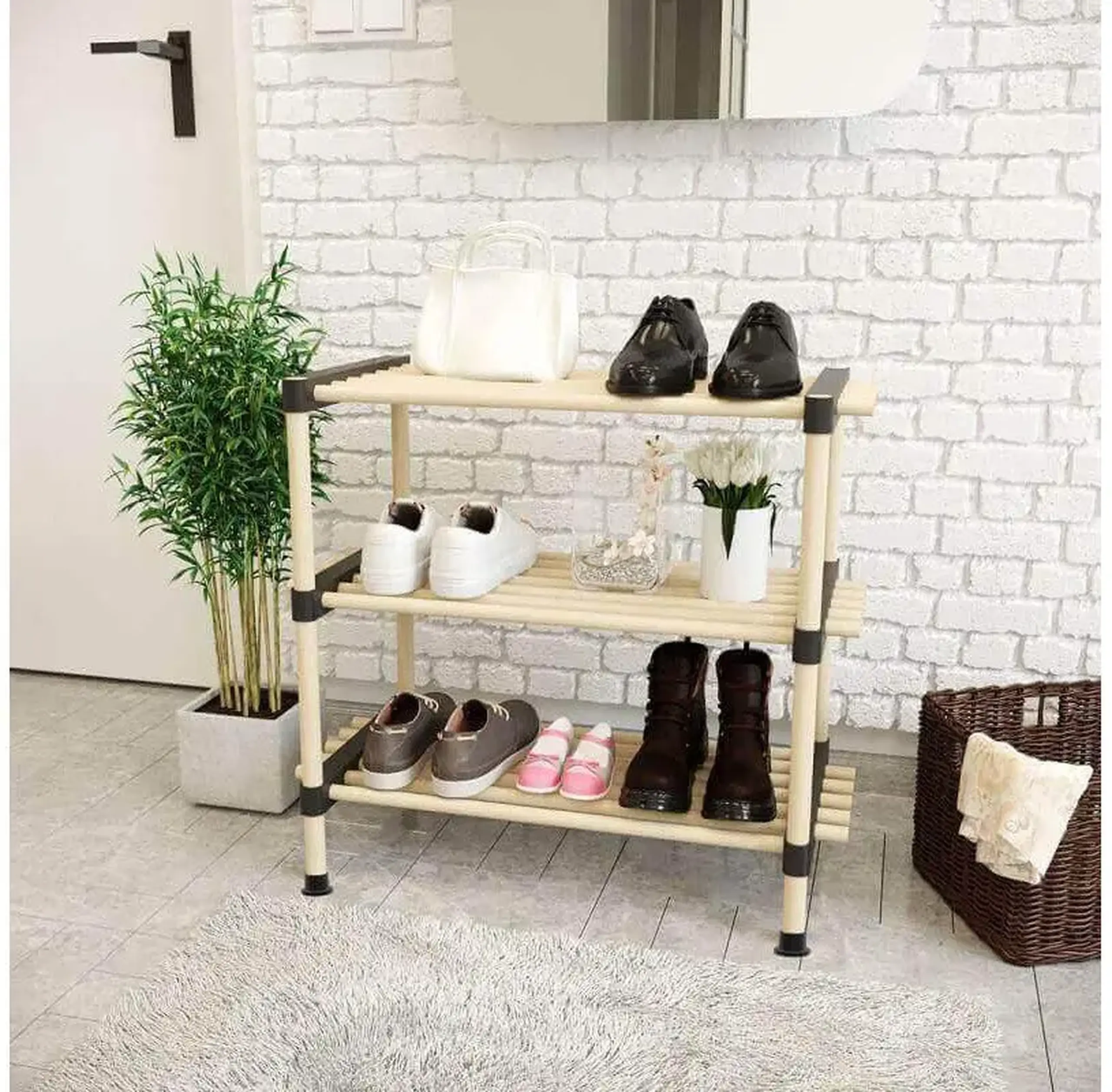 Poliță din lemn Seowood 8161 pentru încălțăminte – 3 nivele