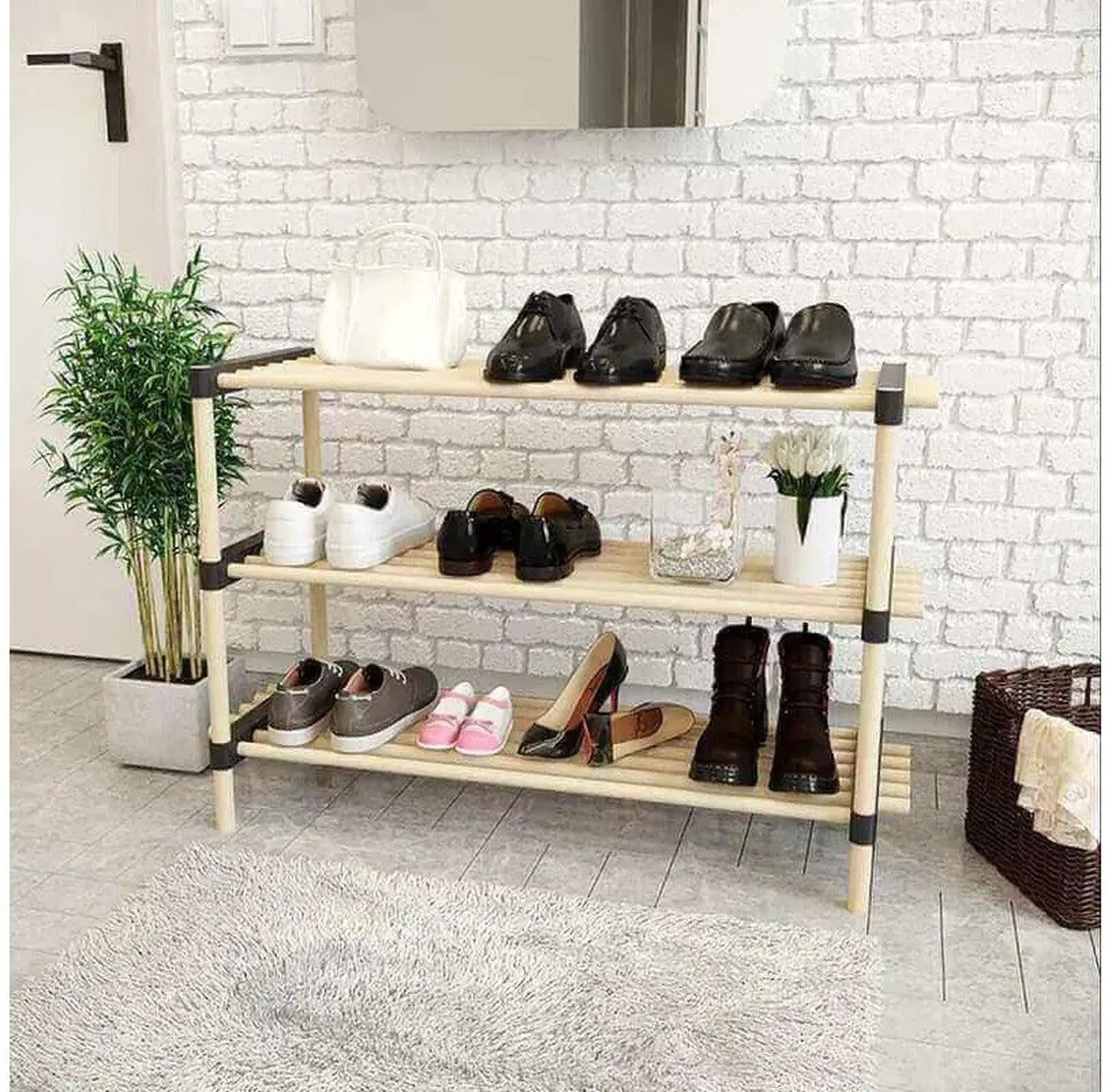 Raft pentru încălțăminte Seowood 8162 – 3 nivele, lemn de pin natur