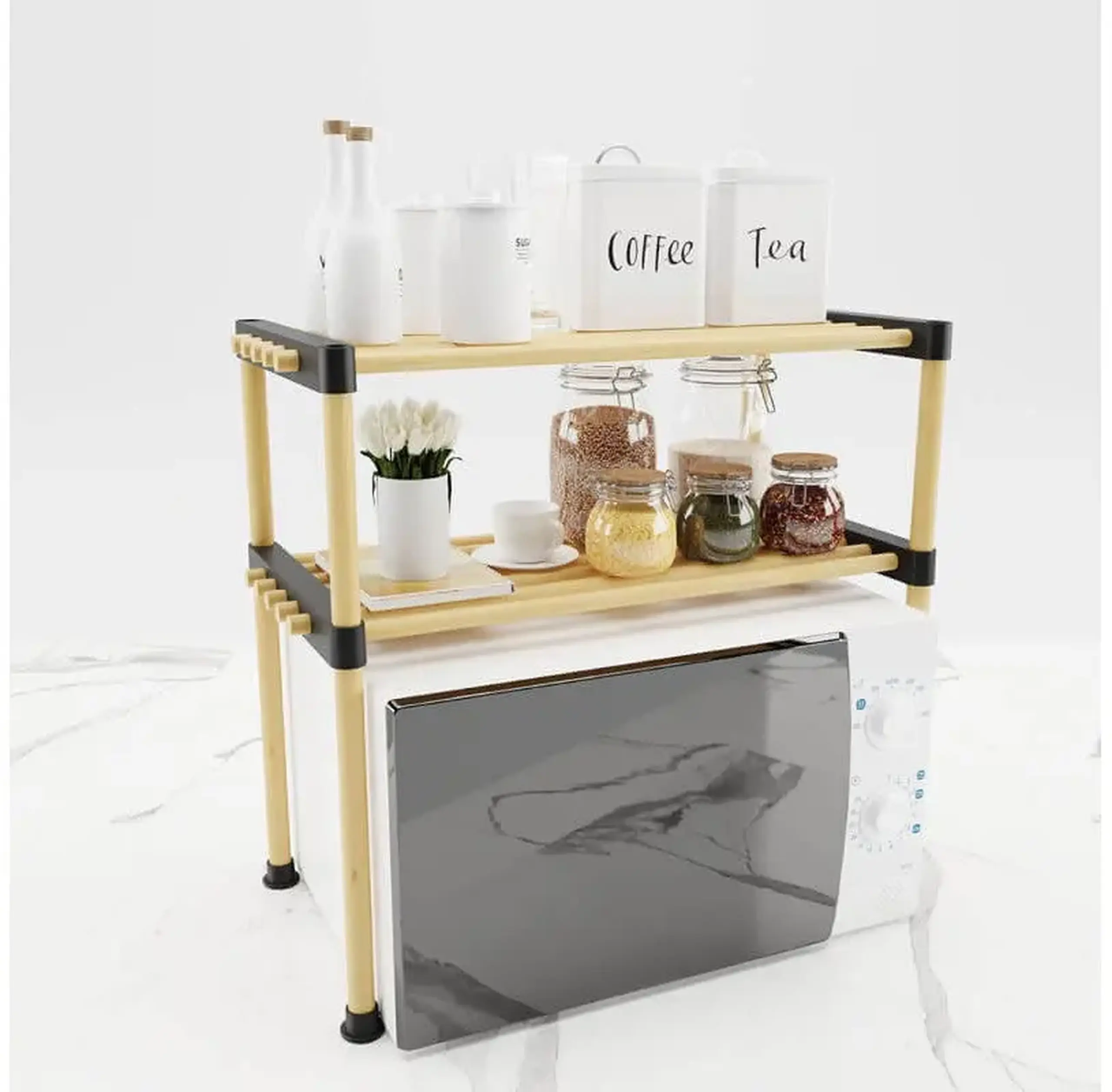 Raft din lemn Seowood 8182 cu 2 nivele – organizare practică și design modular