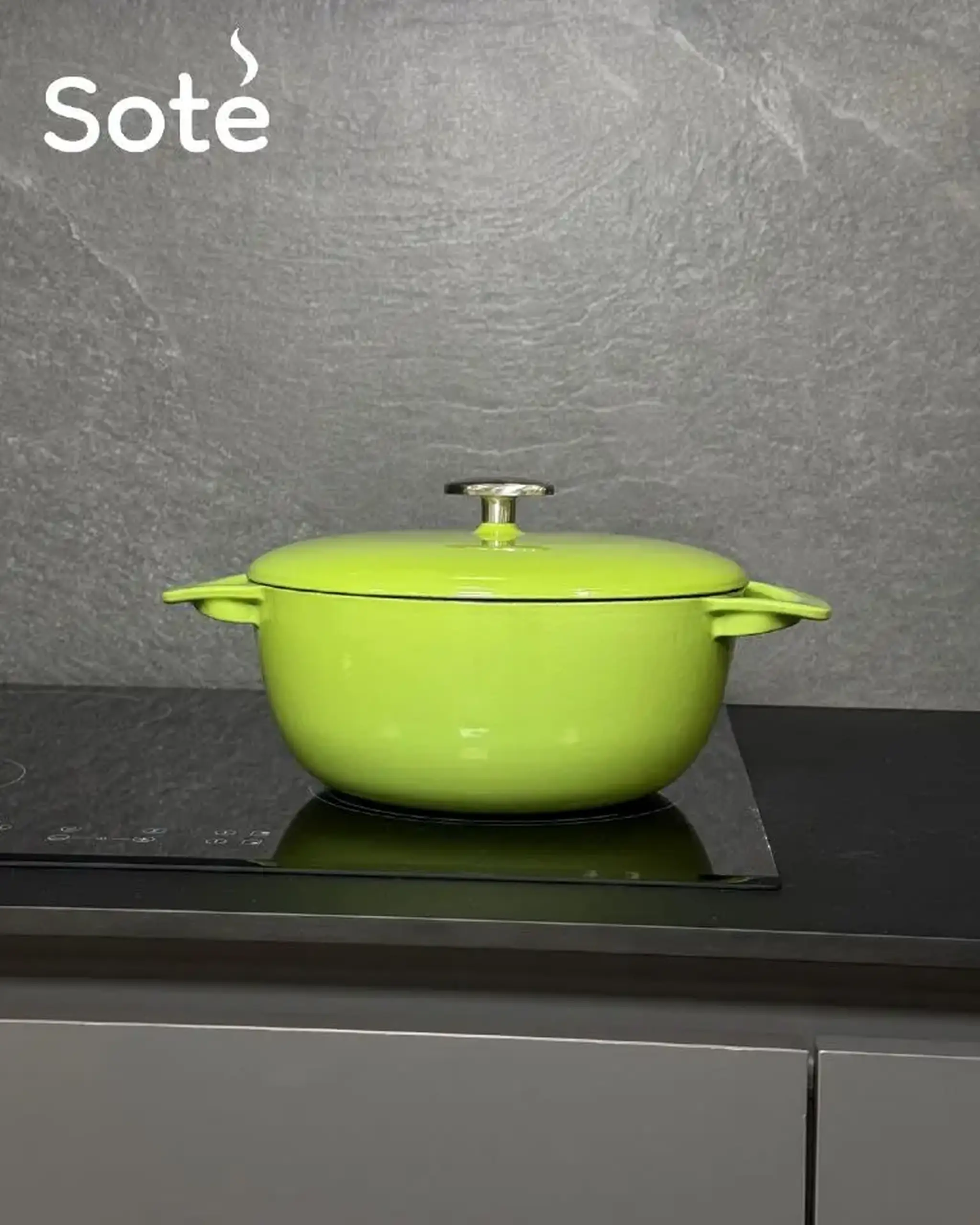 Cratita din fonta emailata, 24cm, Verde, M-Cooker