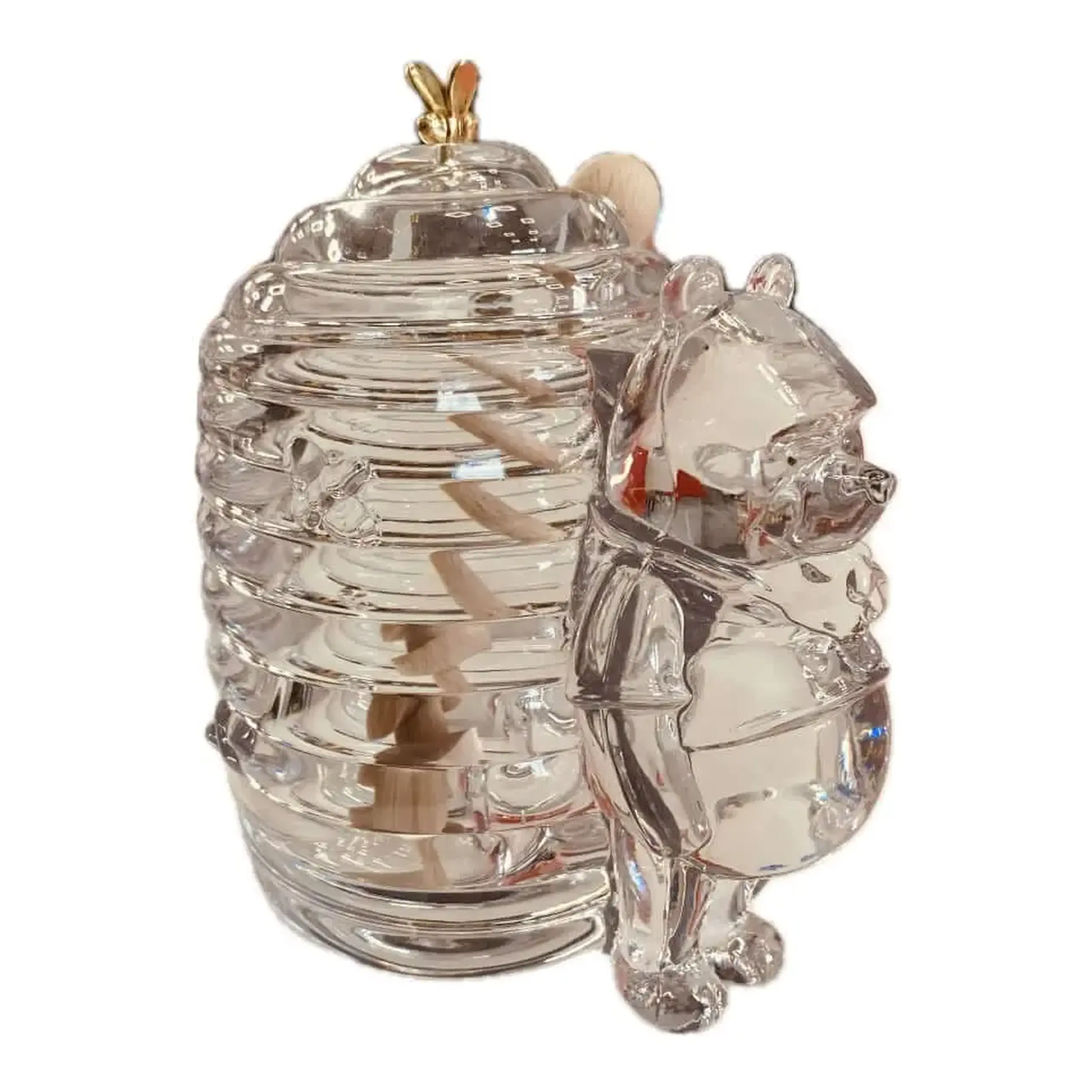 Bol pentru Miere Cristal Bohemia Ursuleț, 350 ml, cu Albinuță Aurie pe Capac