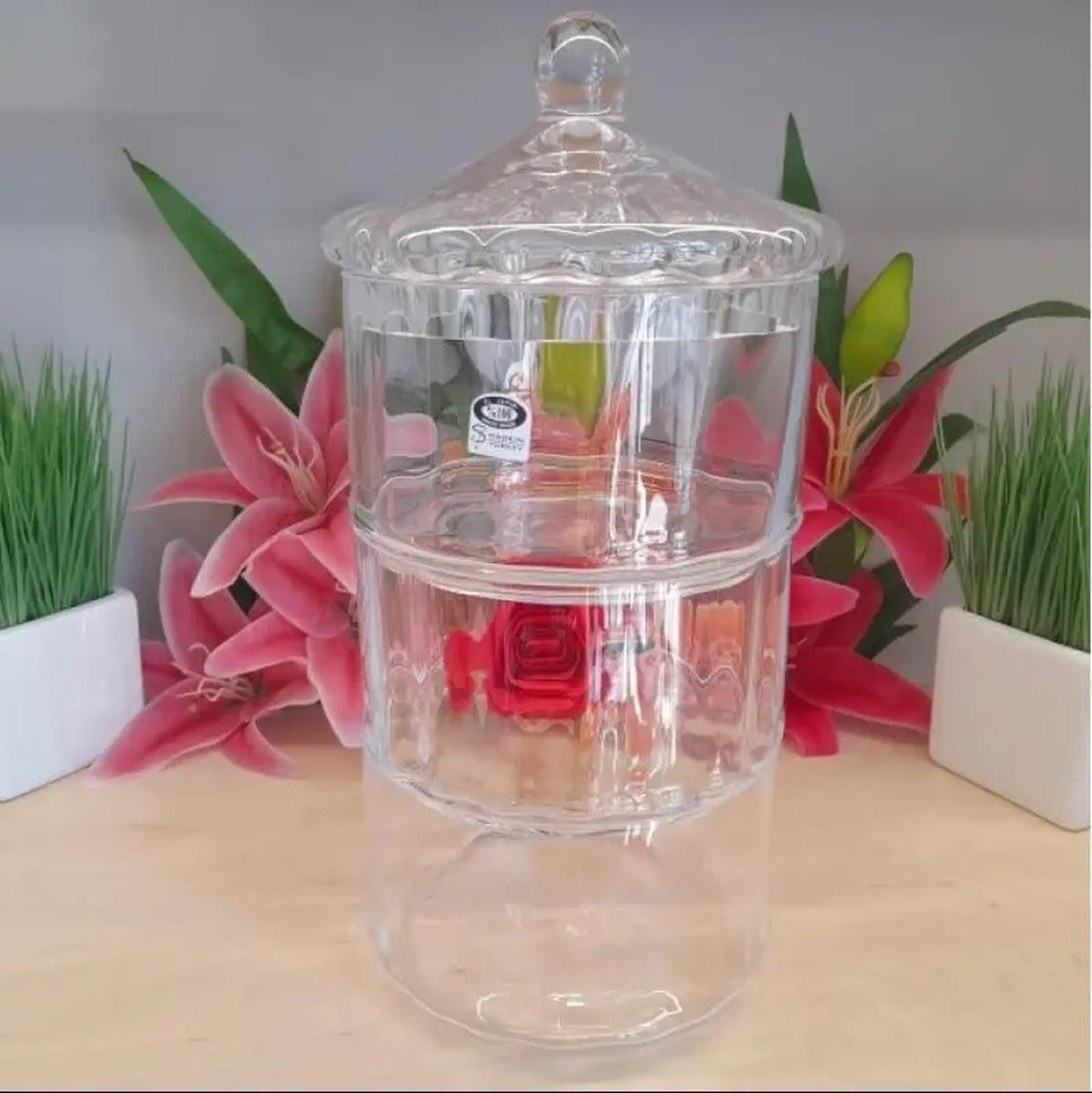 Bol din sticlă în 3 nivele cu capac 17×38 cm – Sencam