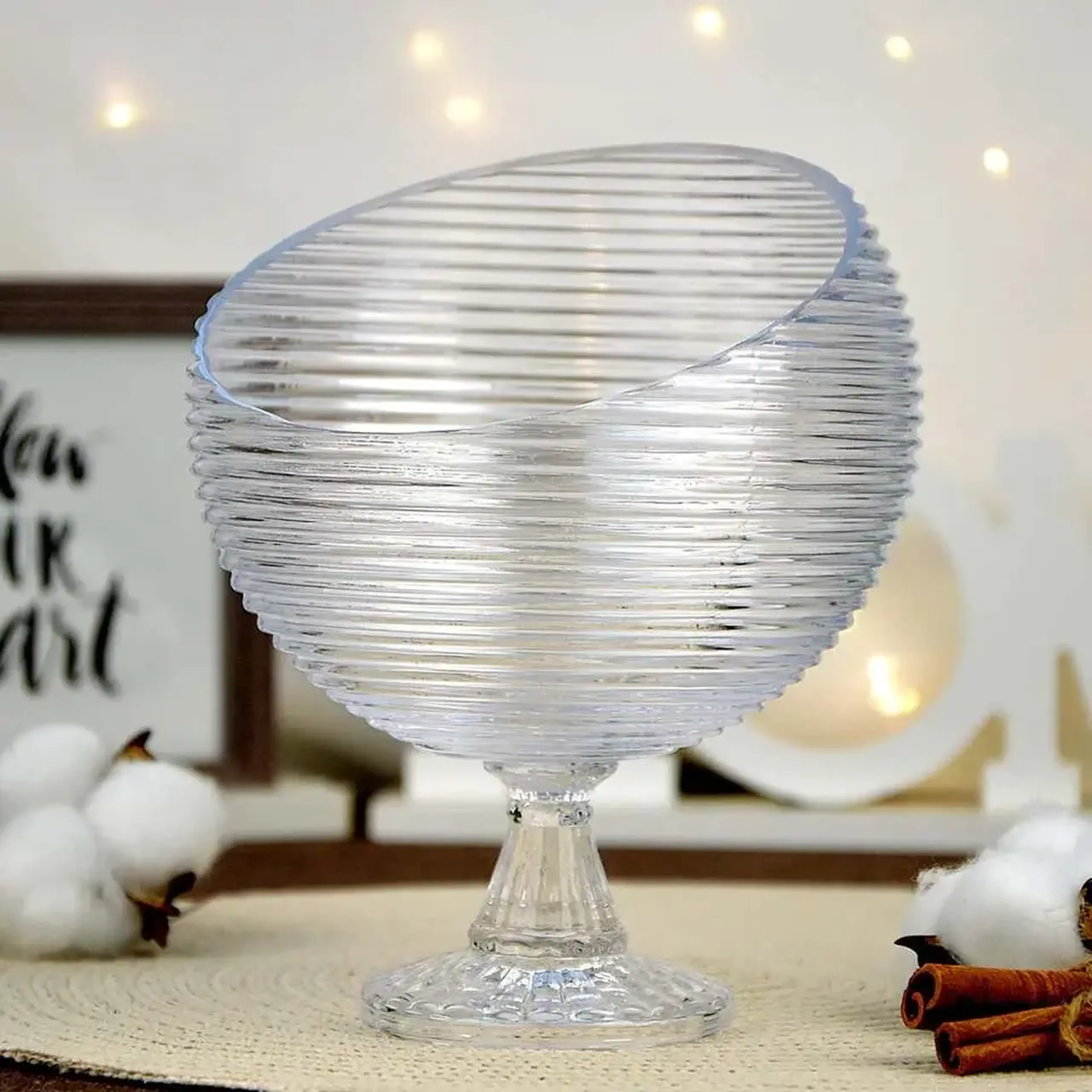 Bol In Linii Inclinat cu Picior Sencam Alegre Glass – Handmade, 14x17 cm
