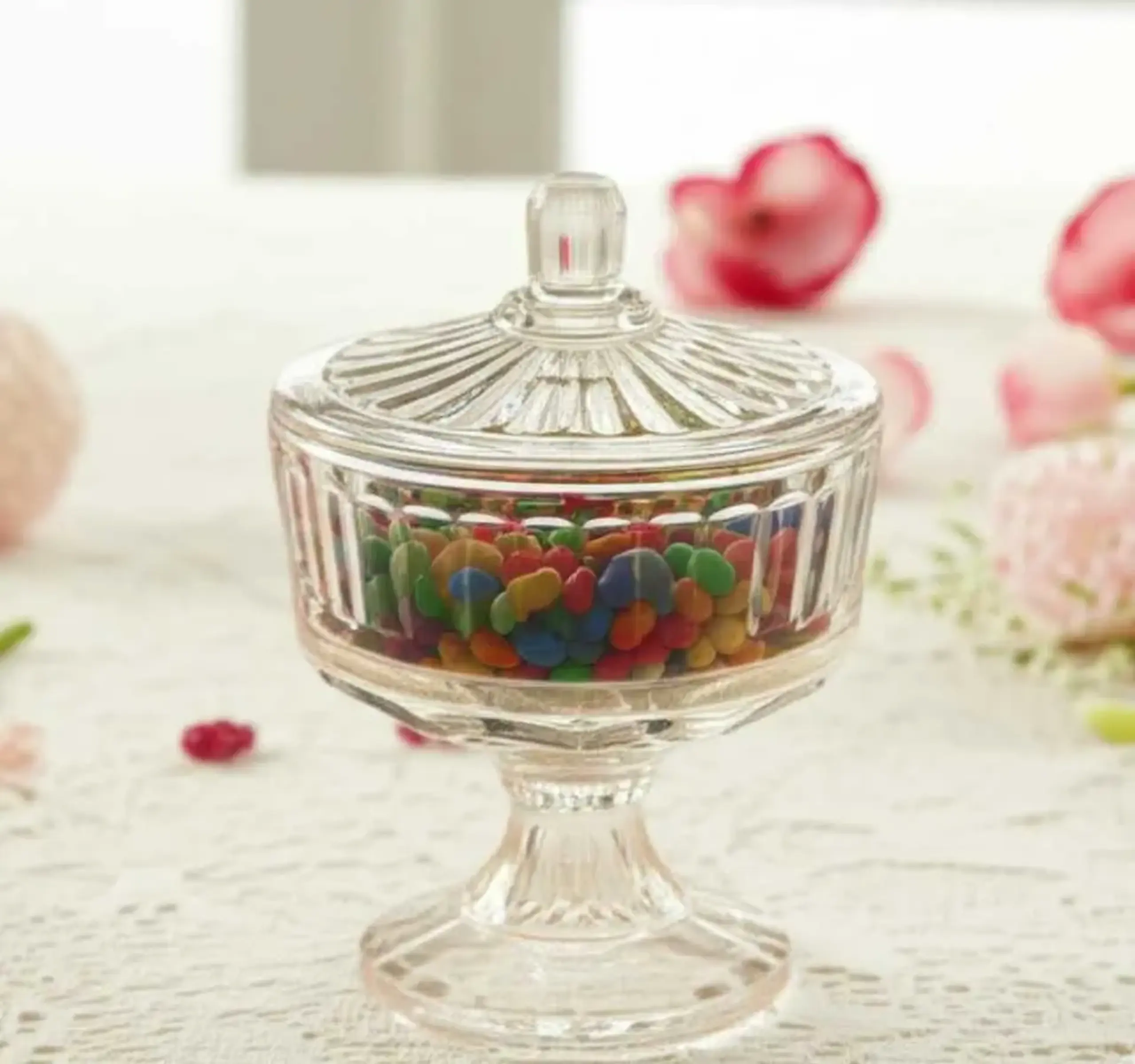 Bol Sticla cu Capac pe Picior Sencam Alegre Glass – Handmade, 14x16 cm