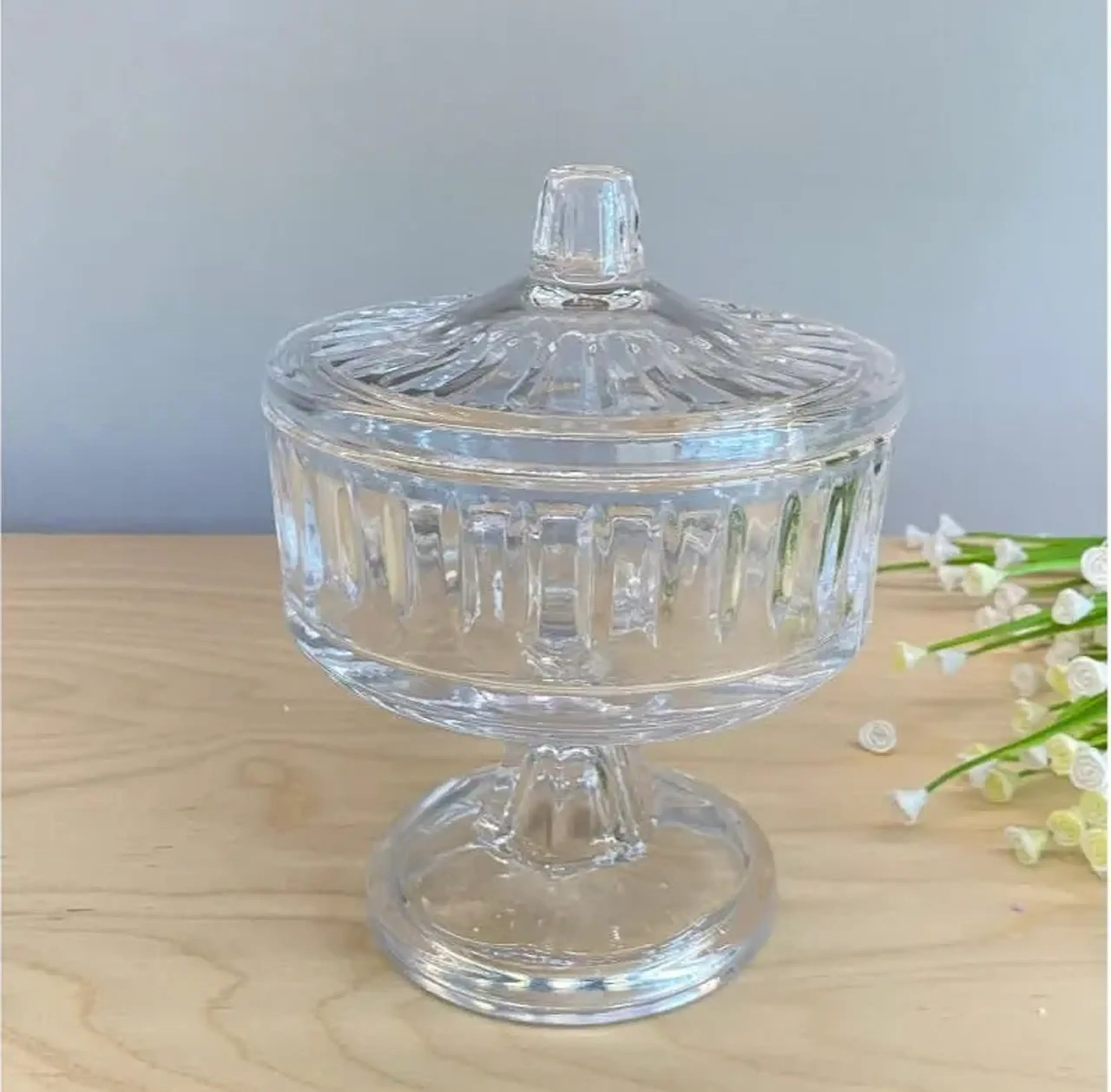 Bol Sticla cu Capac pe Picior Sencam Alegre Glass – Handmade, 14x16 cm