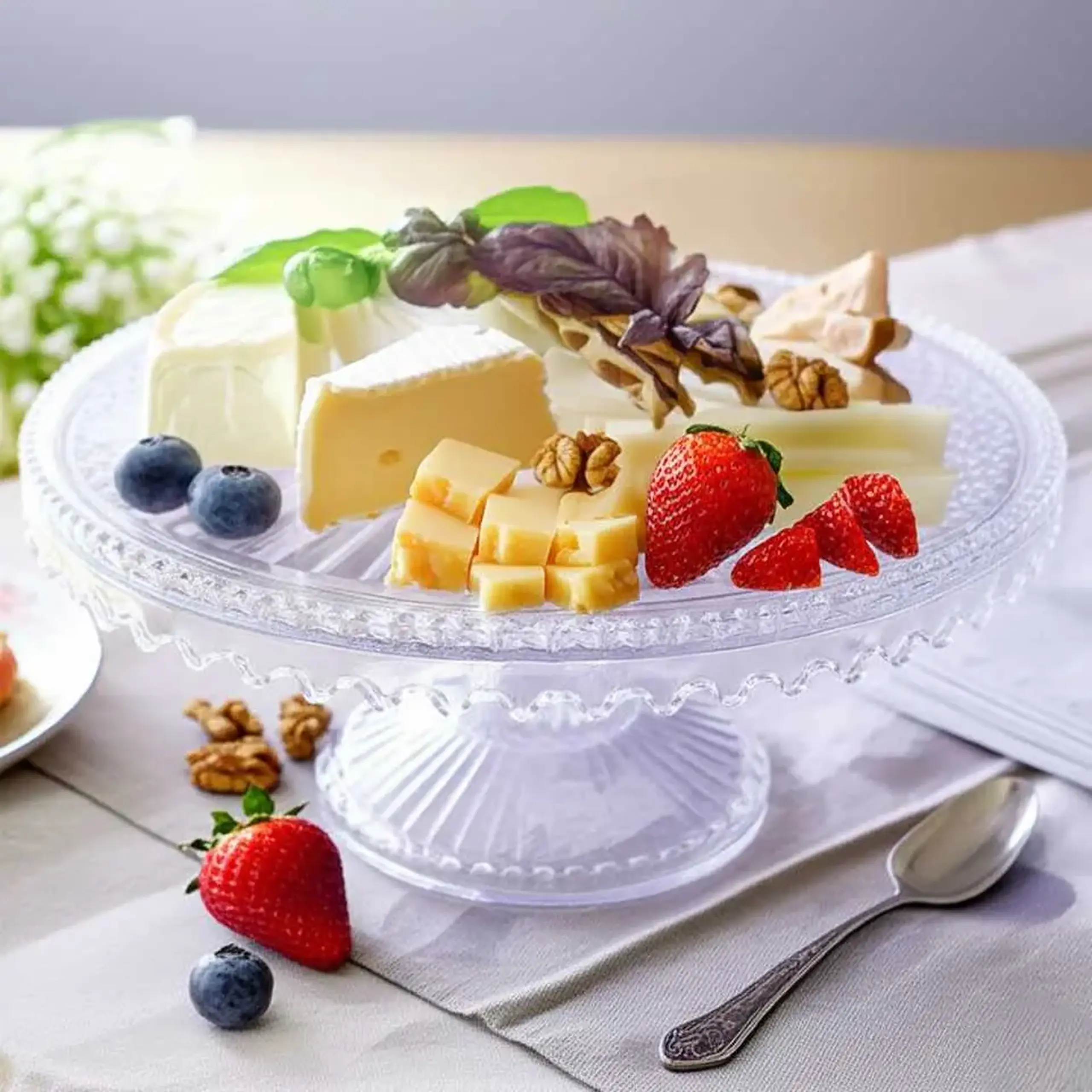 Platou din sticlă cu picior pentru patiserie 28x11 cm, fara capac