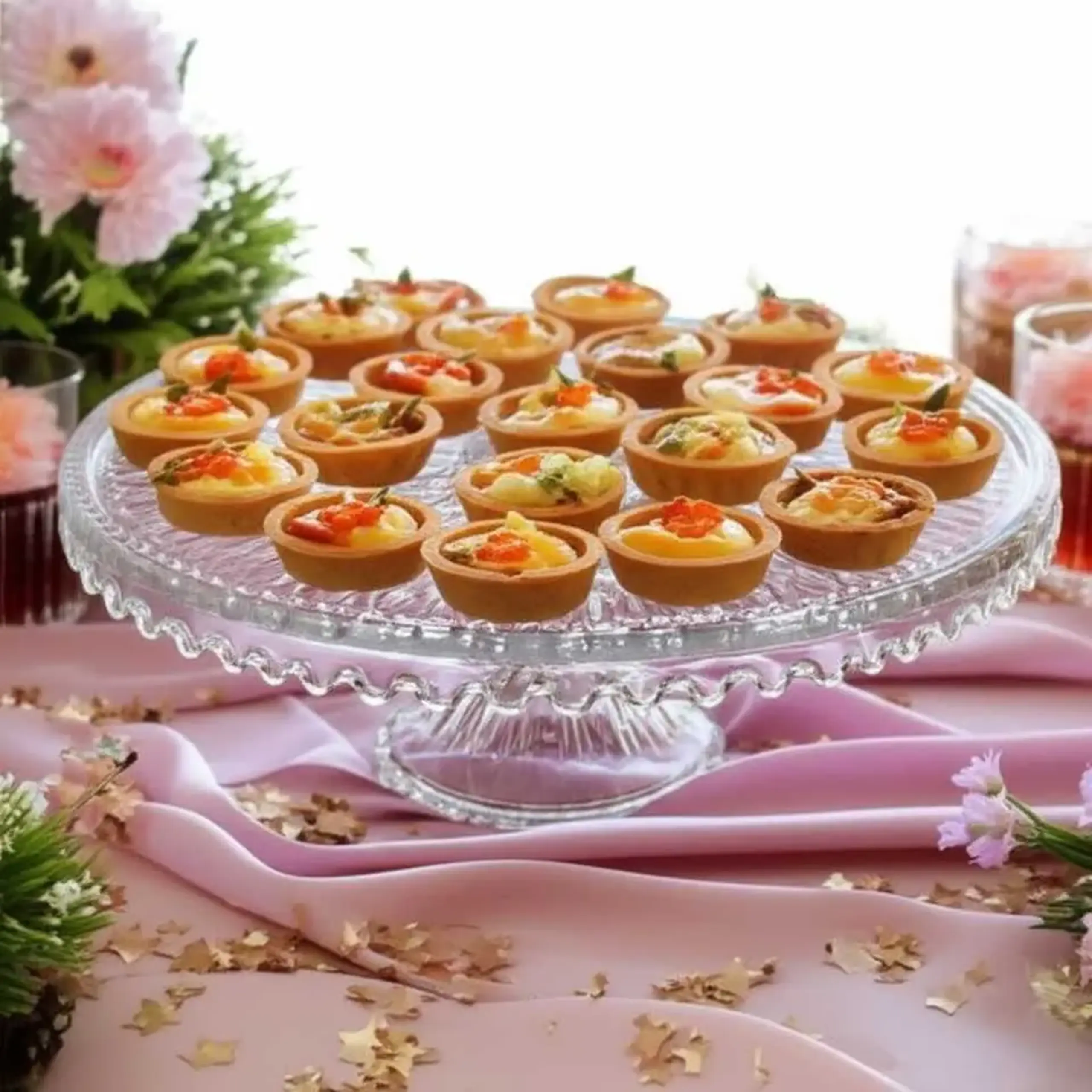 Platou din sticlă cu picior pentru patiserie 28x11 cm, SN.FLM.001, Sencam Alegre Glass