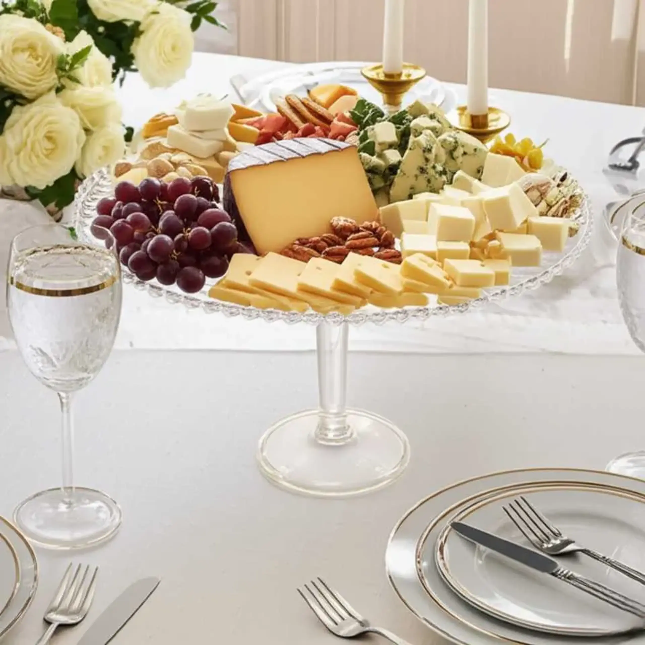 Platou din sticlă cu picior pentru patiserie 33x21 cm, Sencam
