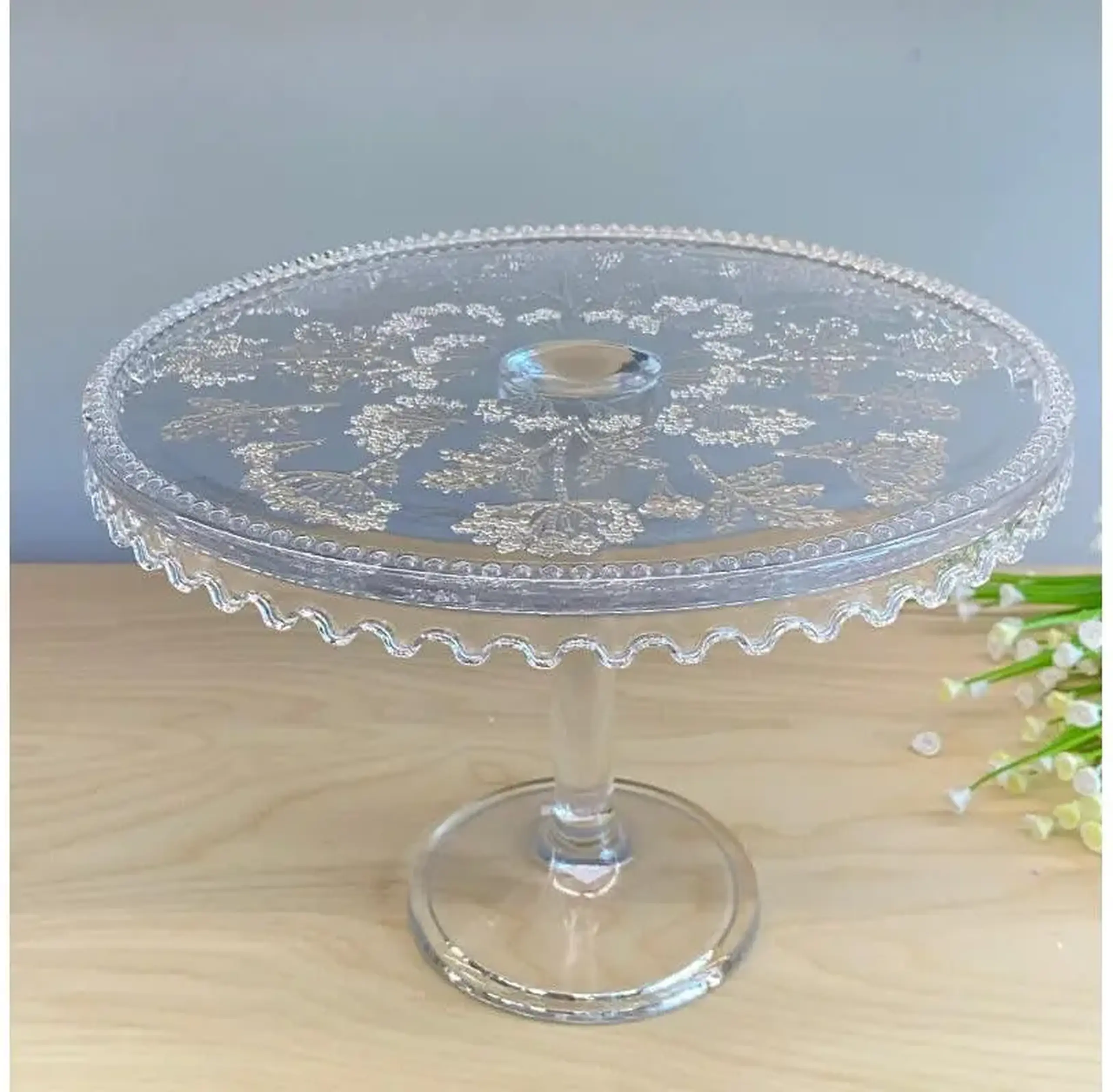 Platou din sticlă cu picior pentru patiserie 28x21 cm, Sencam