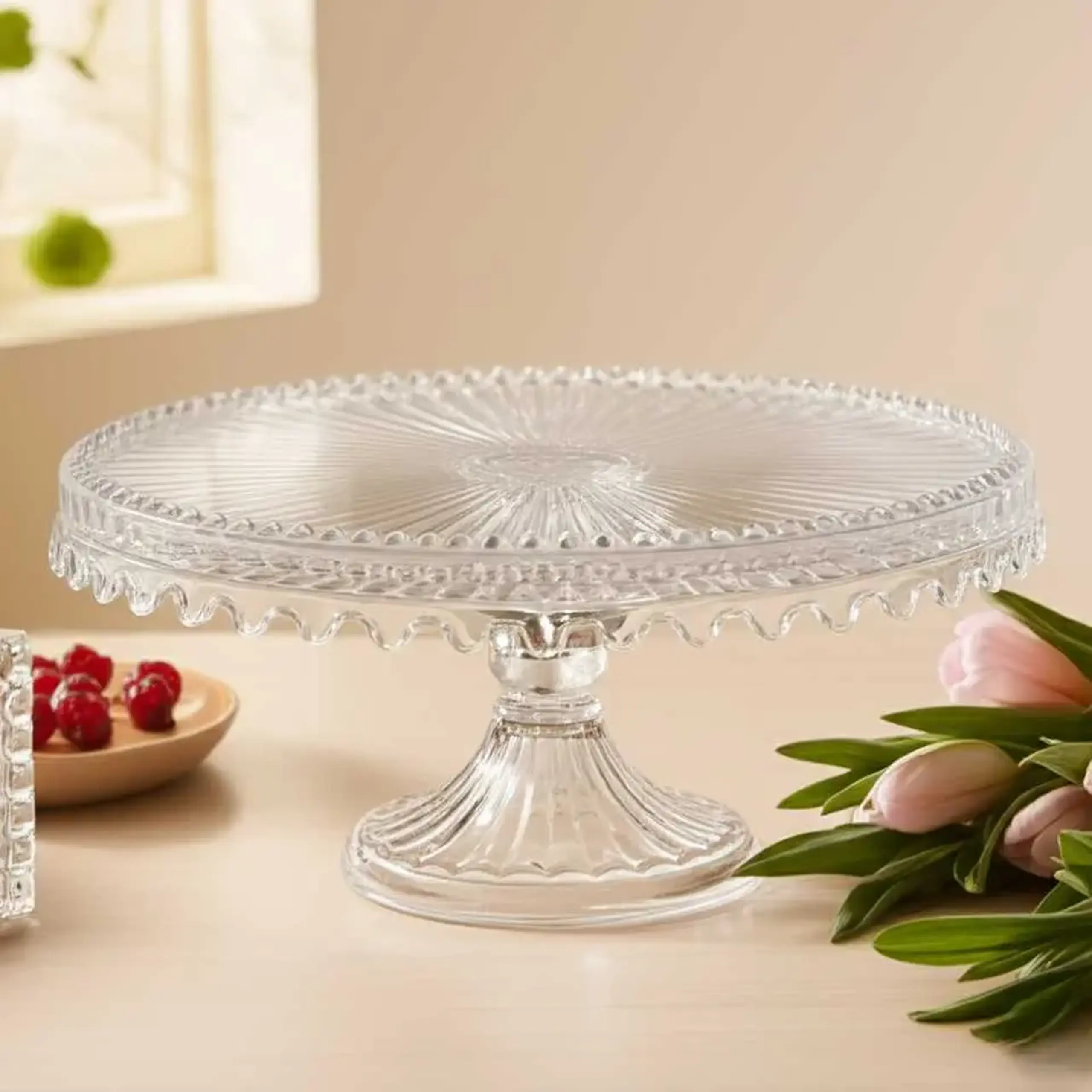 Platou din sticlă cu picior pentru patiserie 21x9 cm, Sencam Alegre Glass