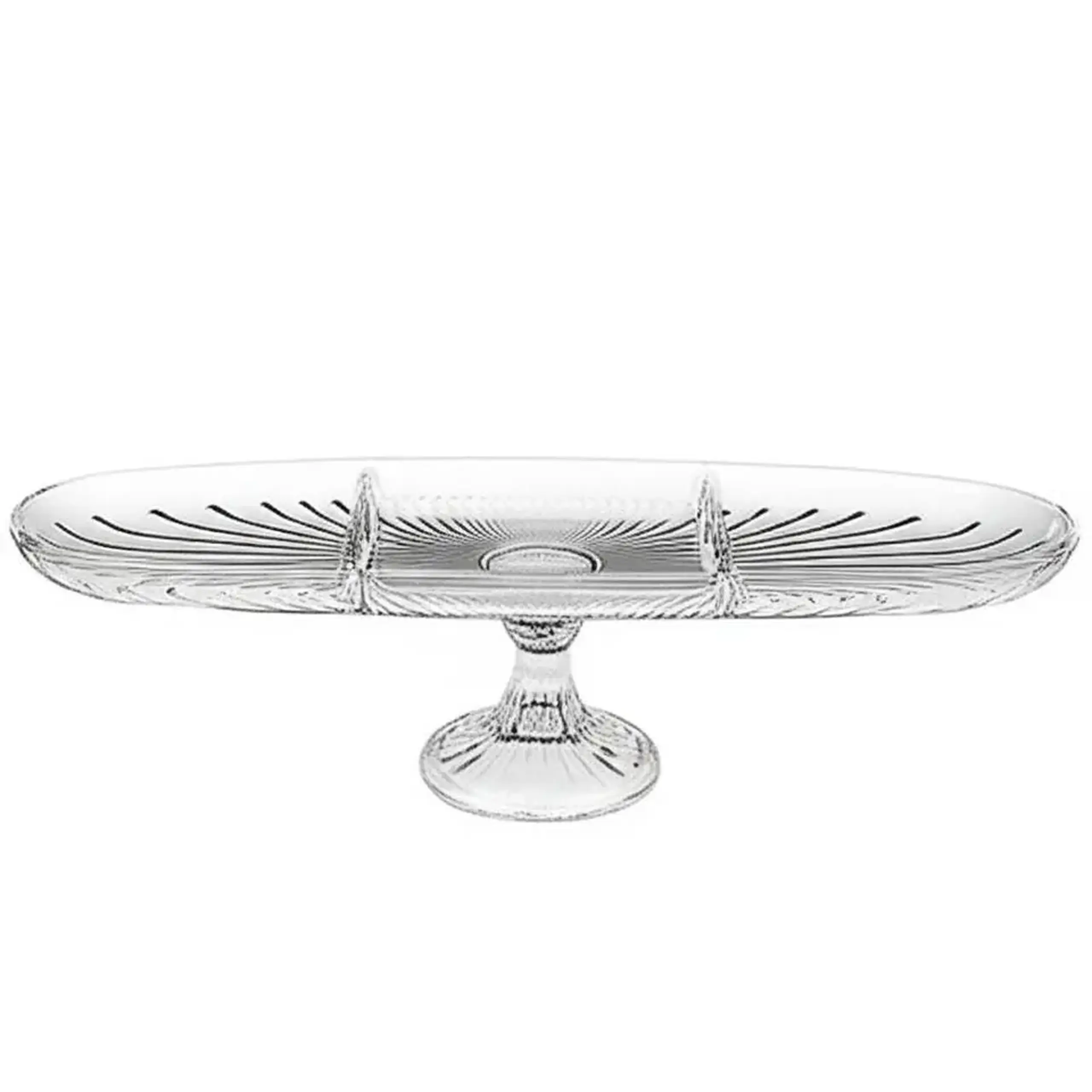 Platou oval sectionat cu picior pentru servire, 41x12x11 cm, Sencam Alegre Glass