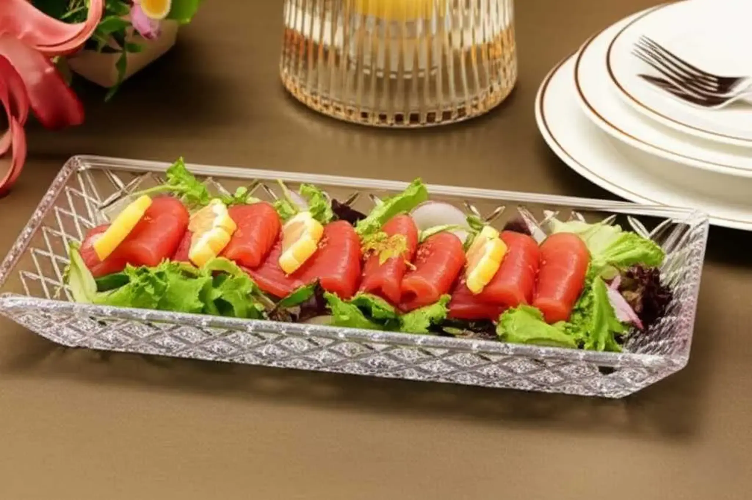 Platou dreptunghiular din sticlă pentru servire, handmade, 39x15 cm – Sencam Alegre Glass