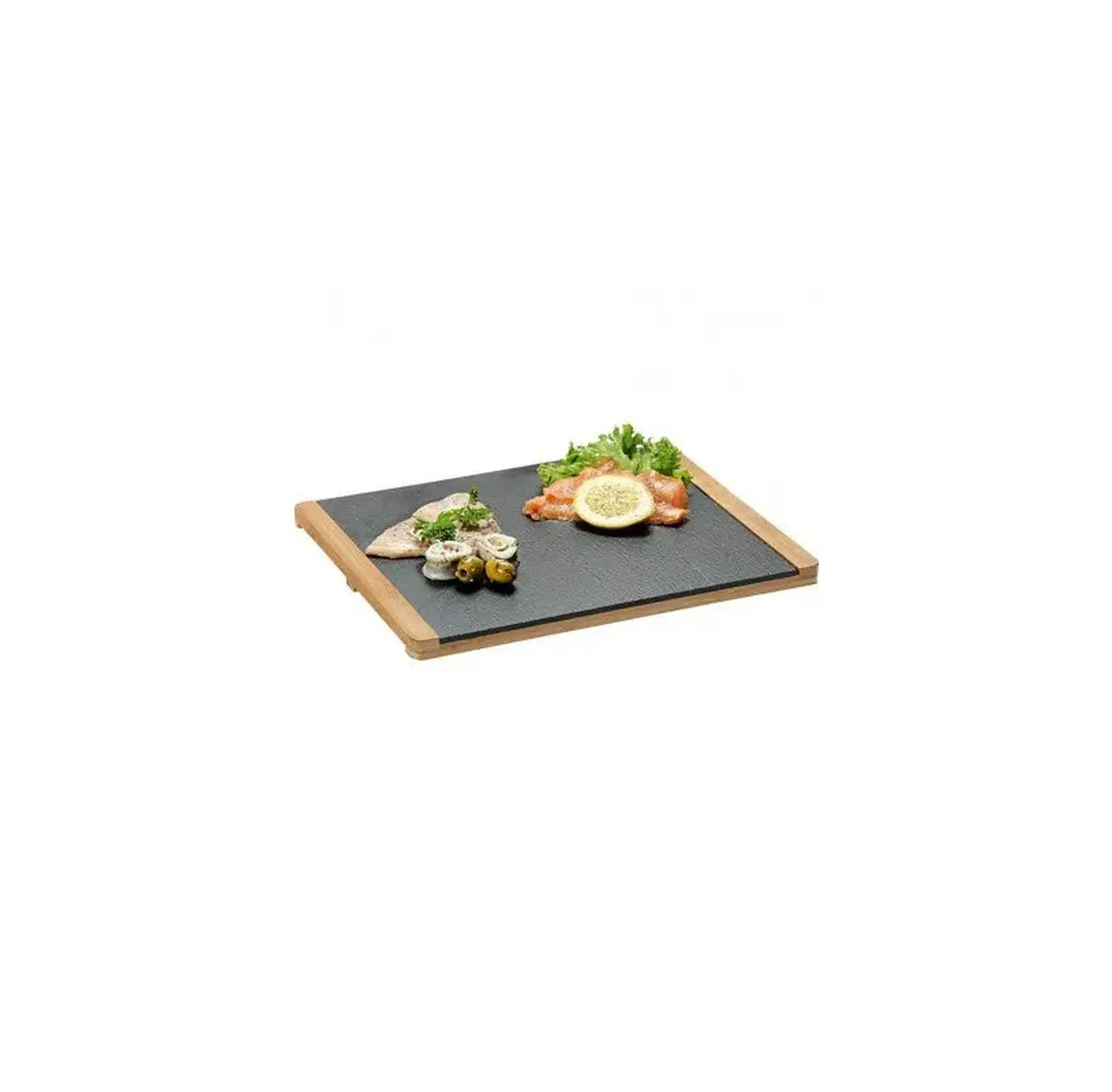 Platou din piatră vulcanică Kesper cu suport din bambus – 34 × 26 cm