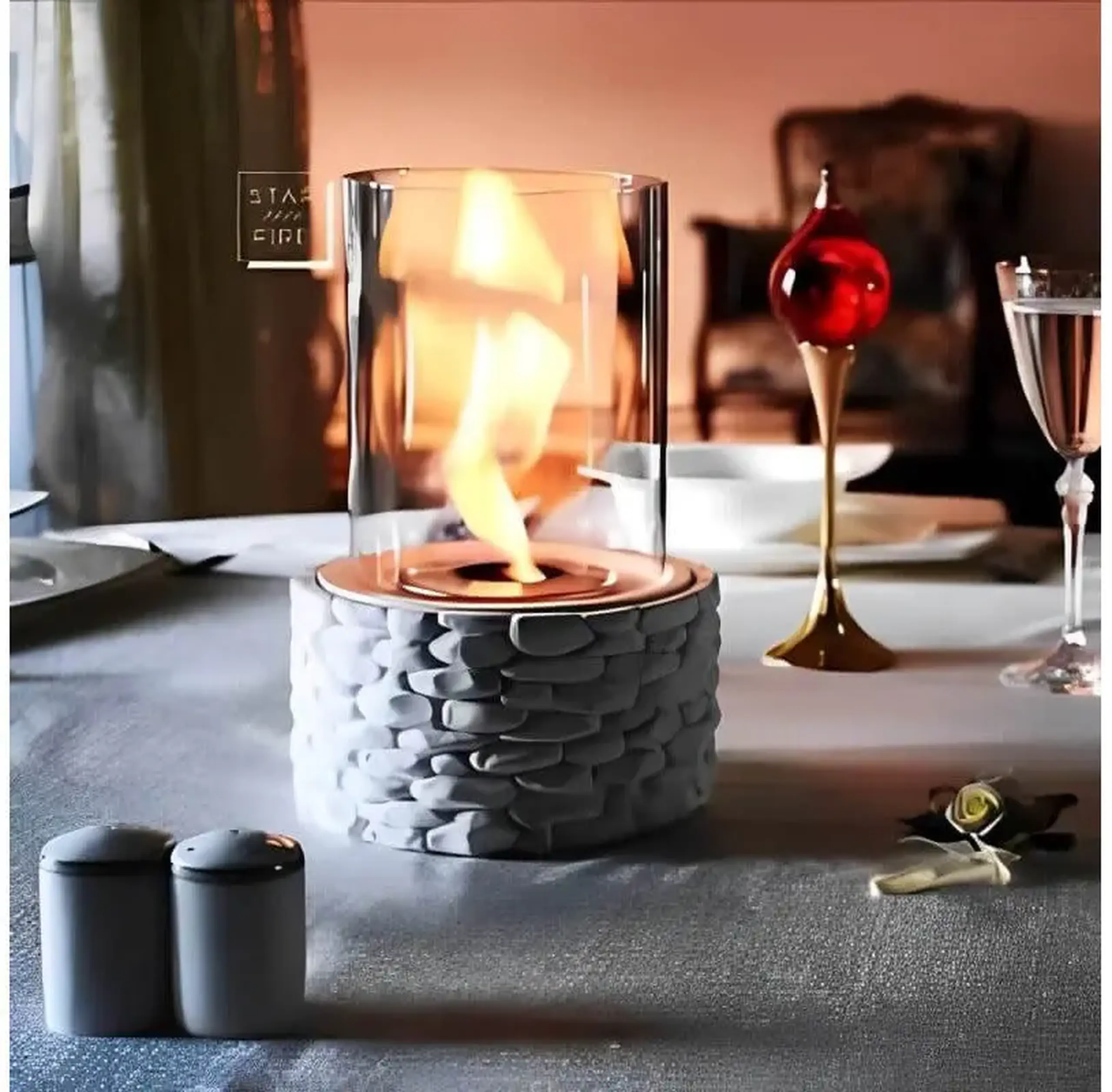 Bioșemineu de Masă Firestone - Design Pietriș Natural