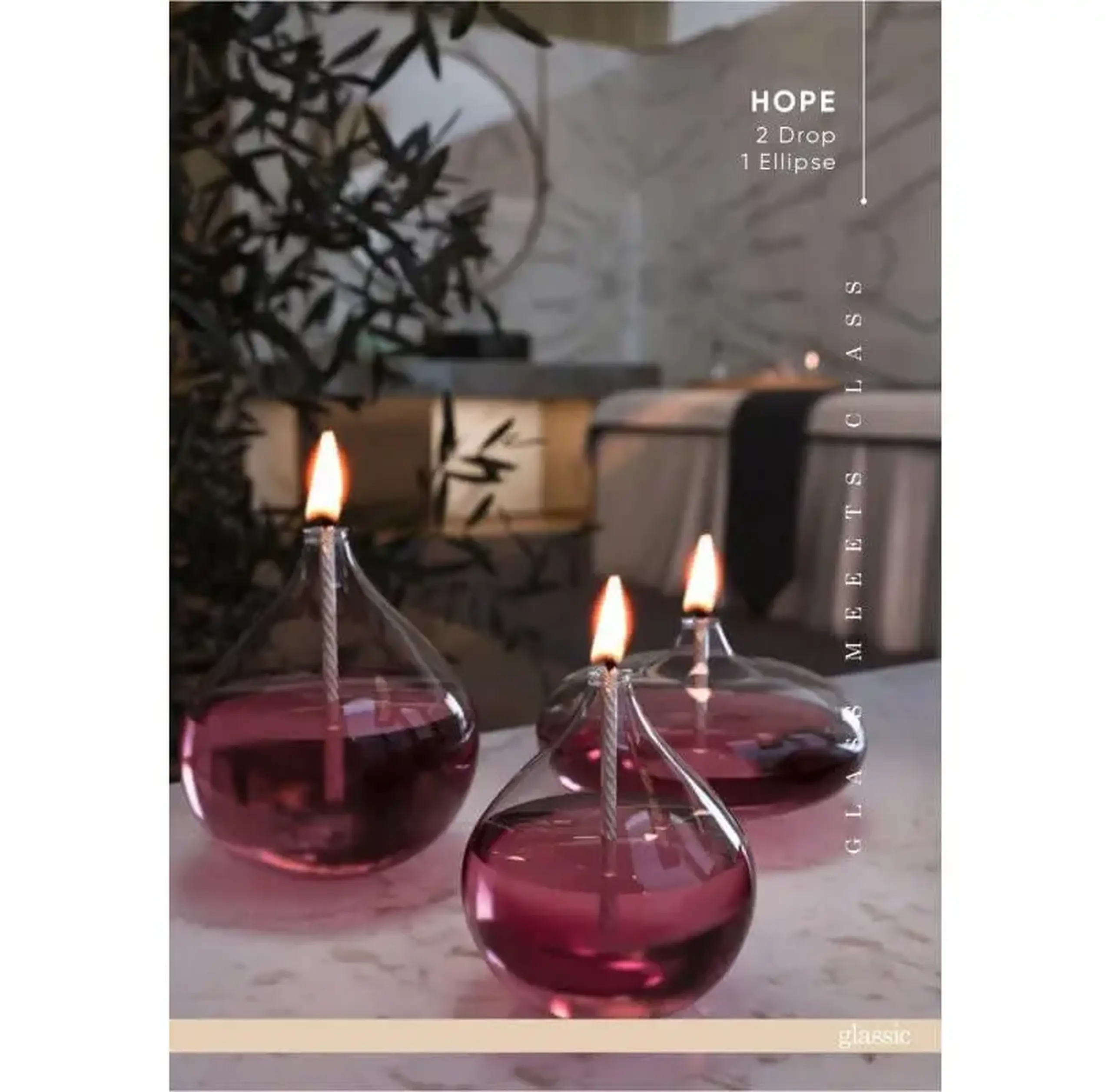 Lampă deocrativă Hope, set, 3 buc+200ml ulei, Glassic