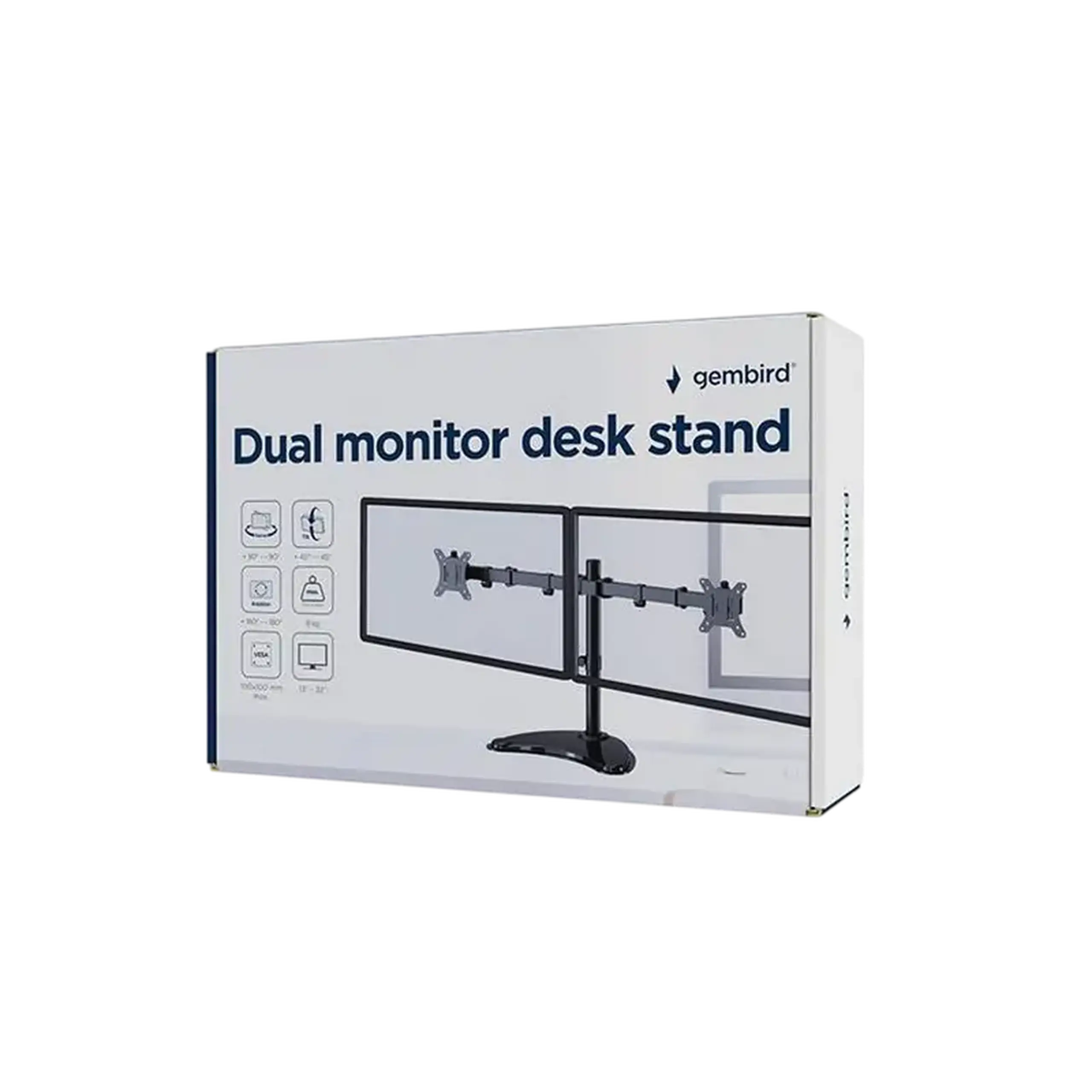 Suport birou pentru monitoare Gembird MS-D2ST-02, Negru