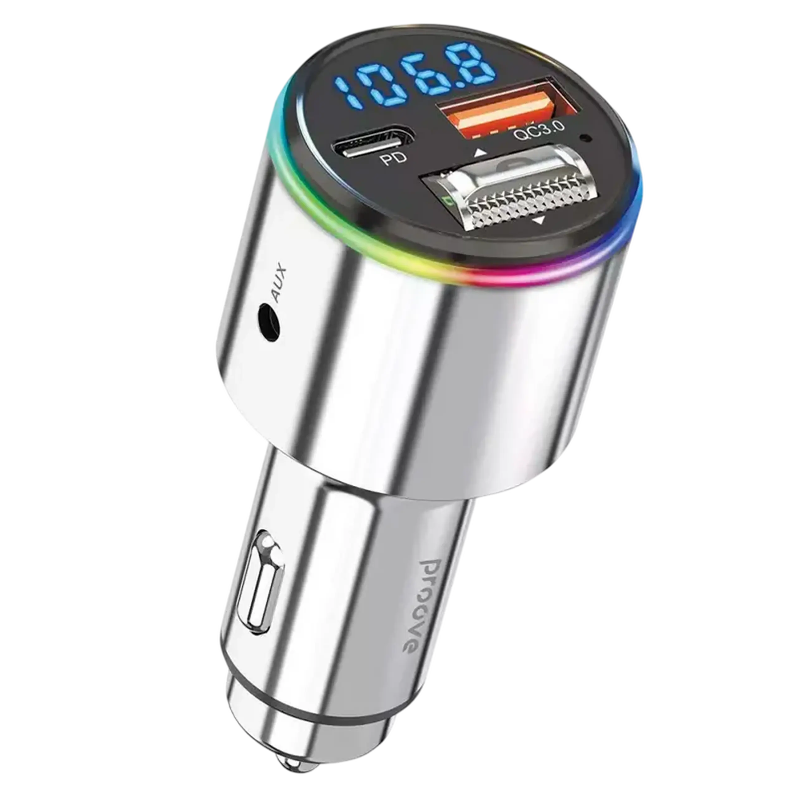 Car Charger Proove FM Launcher Power Drive 30W (PD+QC3.0) Type-C+USB Silver