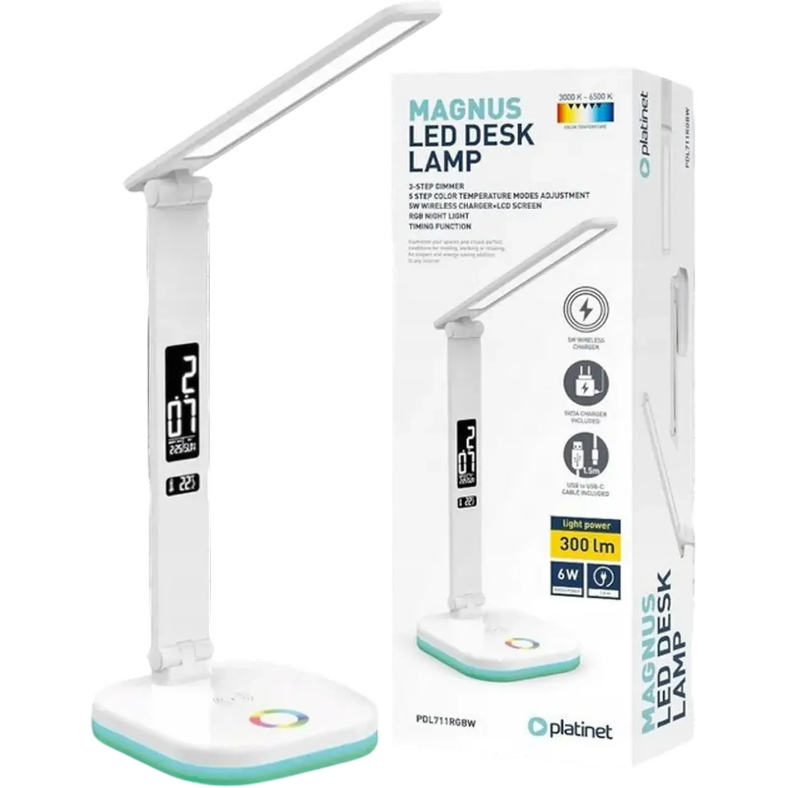 Lampa de birou Platinet PDL711RGB, Alb