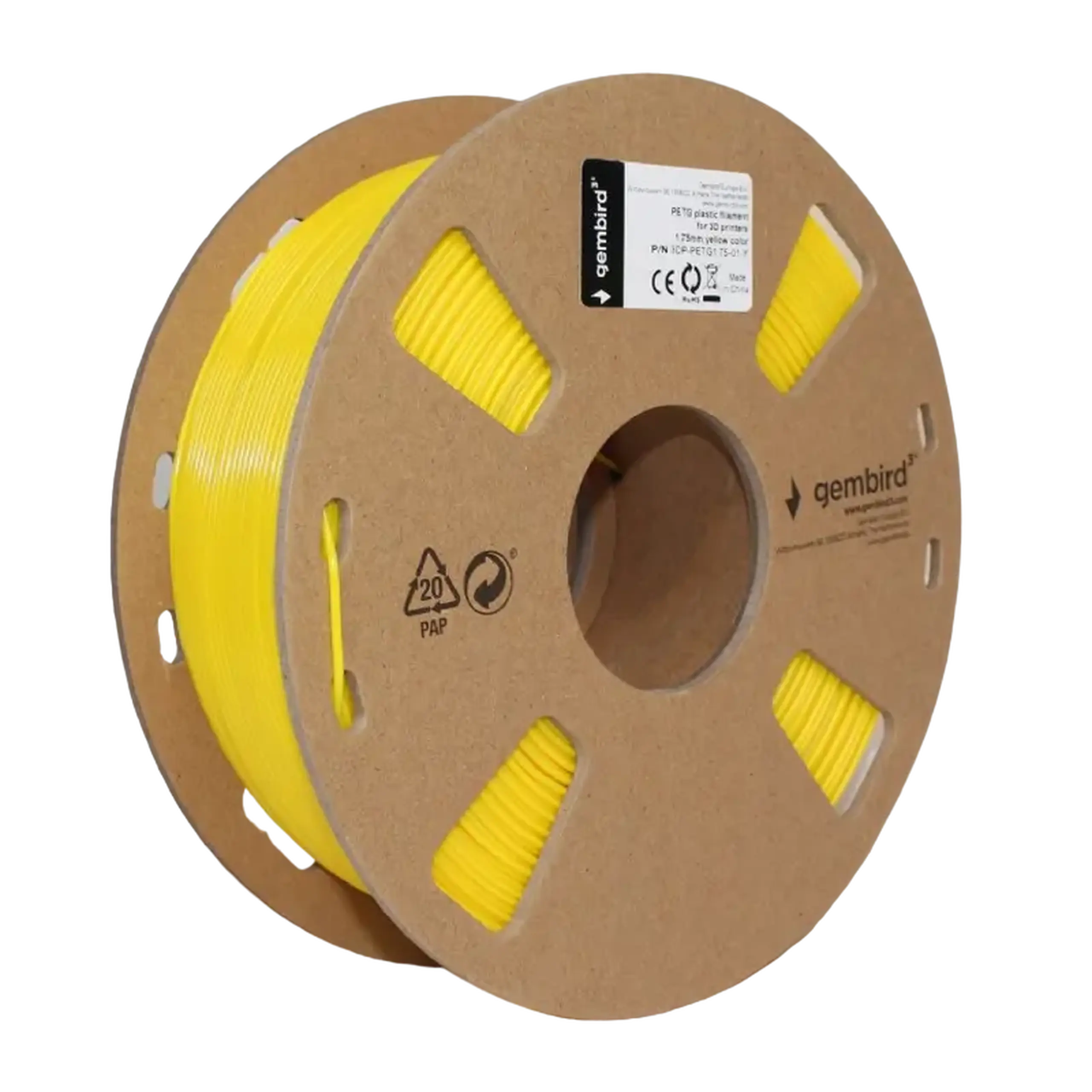 Filament pentru imprimantă 3D Gembird 3DP-PETG1.75-01-Y, PETG, Galben, 1.75 mm, 1kg