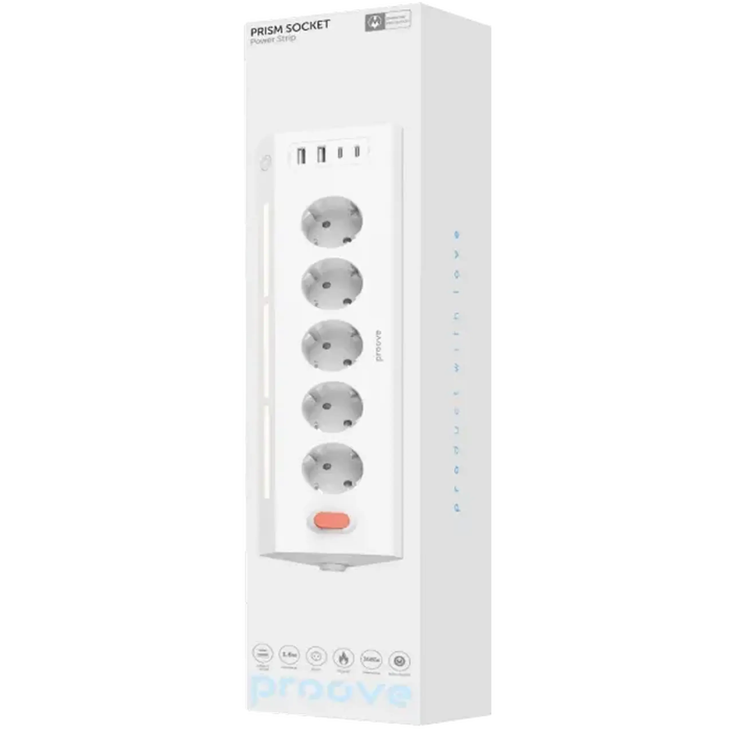 Prelungitor electric Proove Prism Socket, 5 Prize, 1,6m, Alb