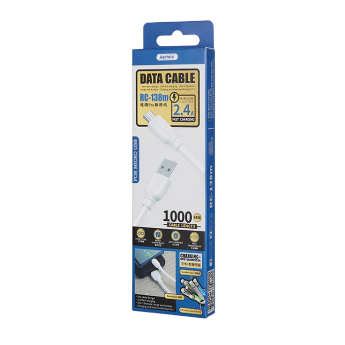 Cable de date Remax RC-138m, USB/micro-USB, 1m, Alb