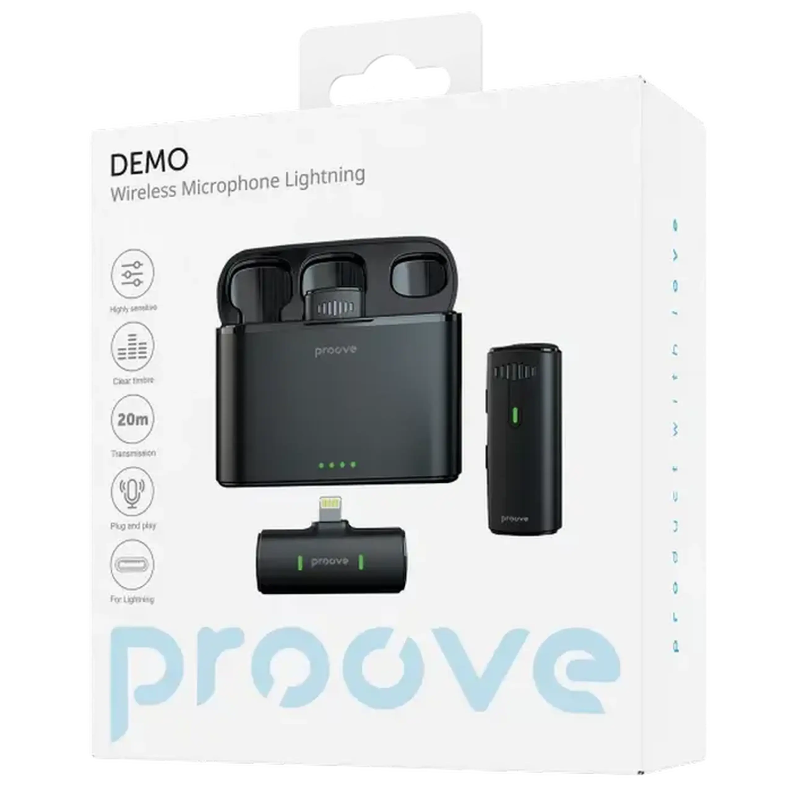 Microfon portabil pentru înregistrare vocală Proove Demo Lightning, Fără fir, Negru