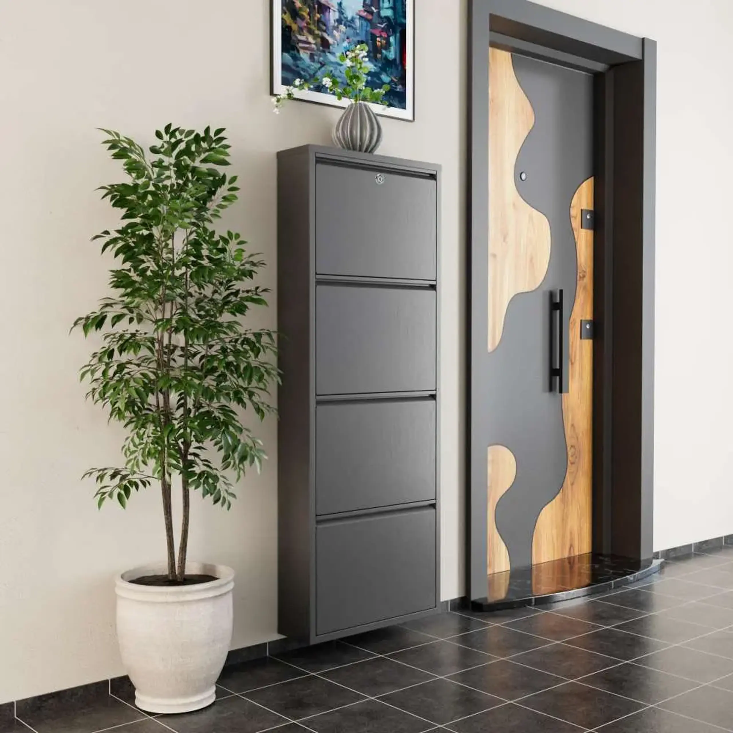 Pantofar, Locking 4 Piece Metal - Anthracite, 50 x 136 x 15 cm