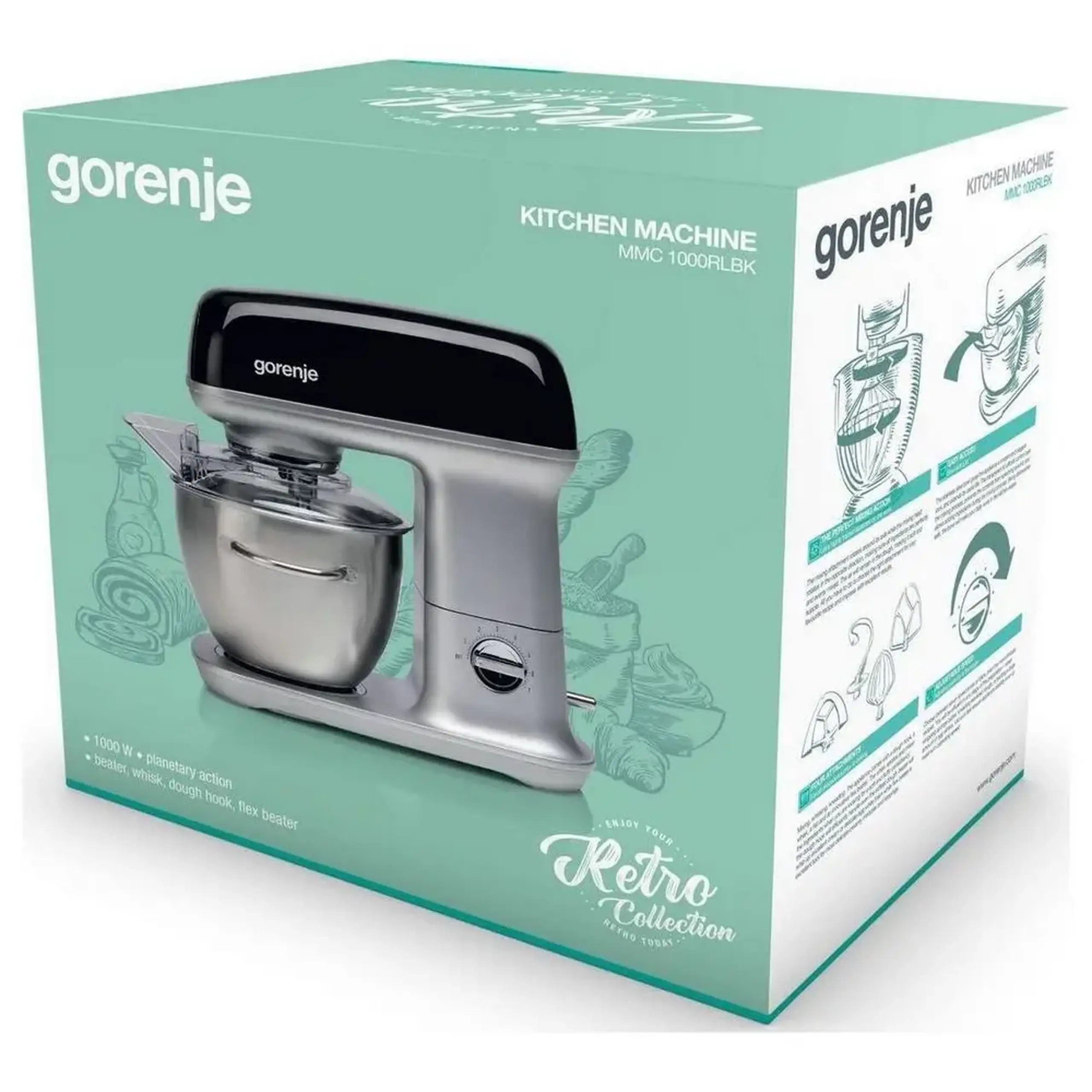 Robot de bucătărie Gorenje Retro Collection MMC1000RLBK, Negru